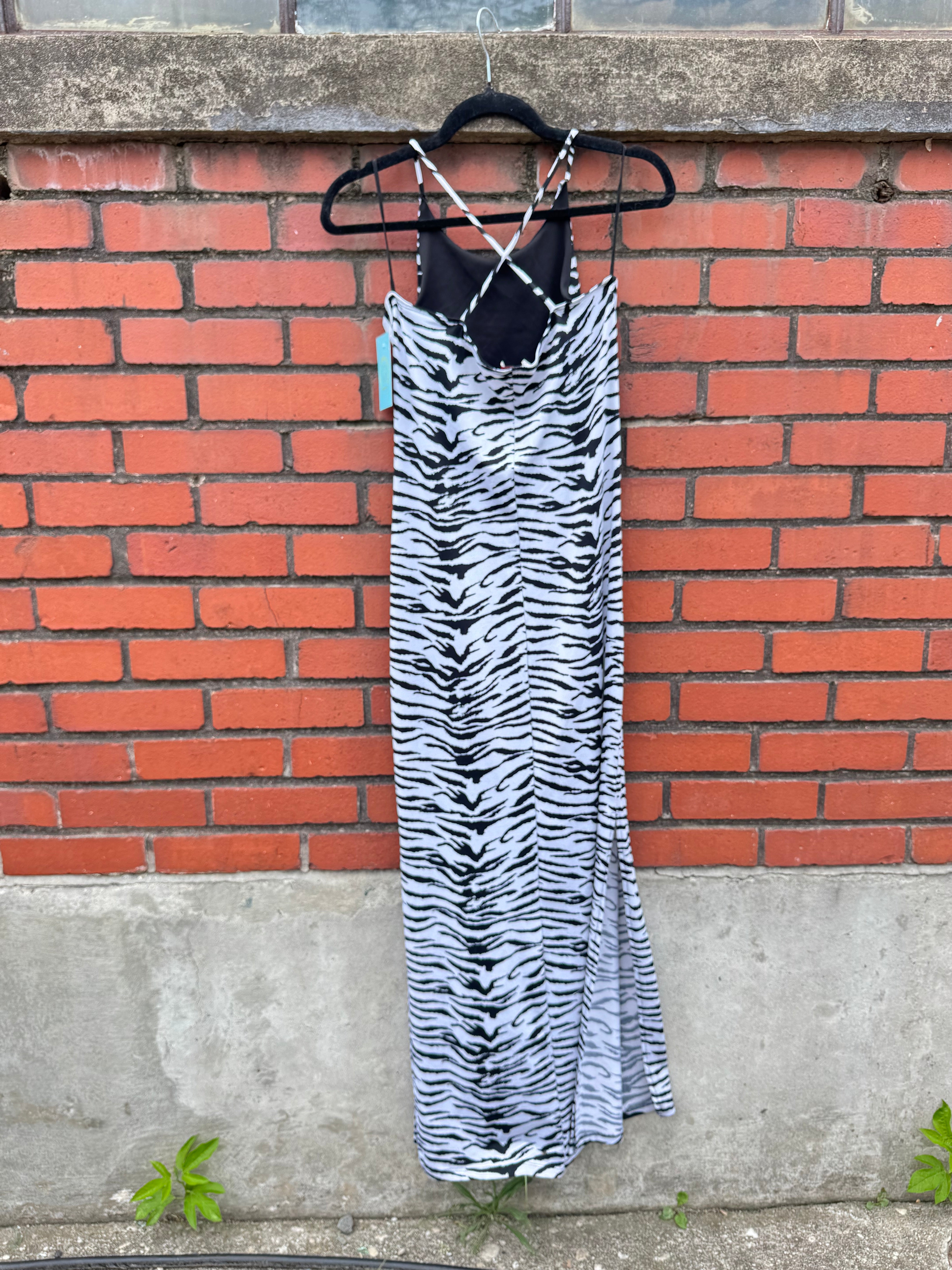 white black Pia Rhinestone zebra maxi dress, S/M