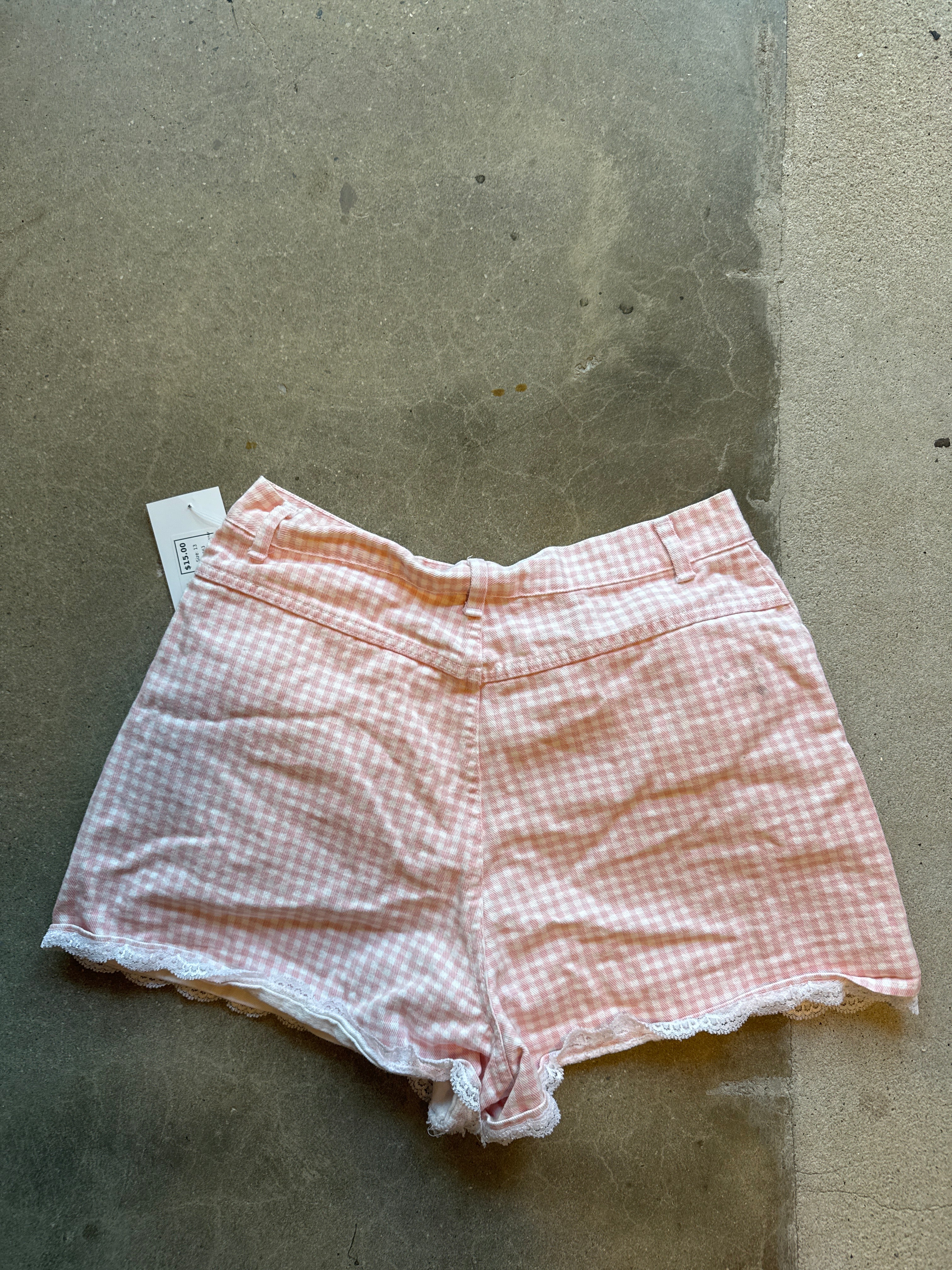 Pink Enchante Vtg gingham shorts w lace, 13