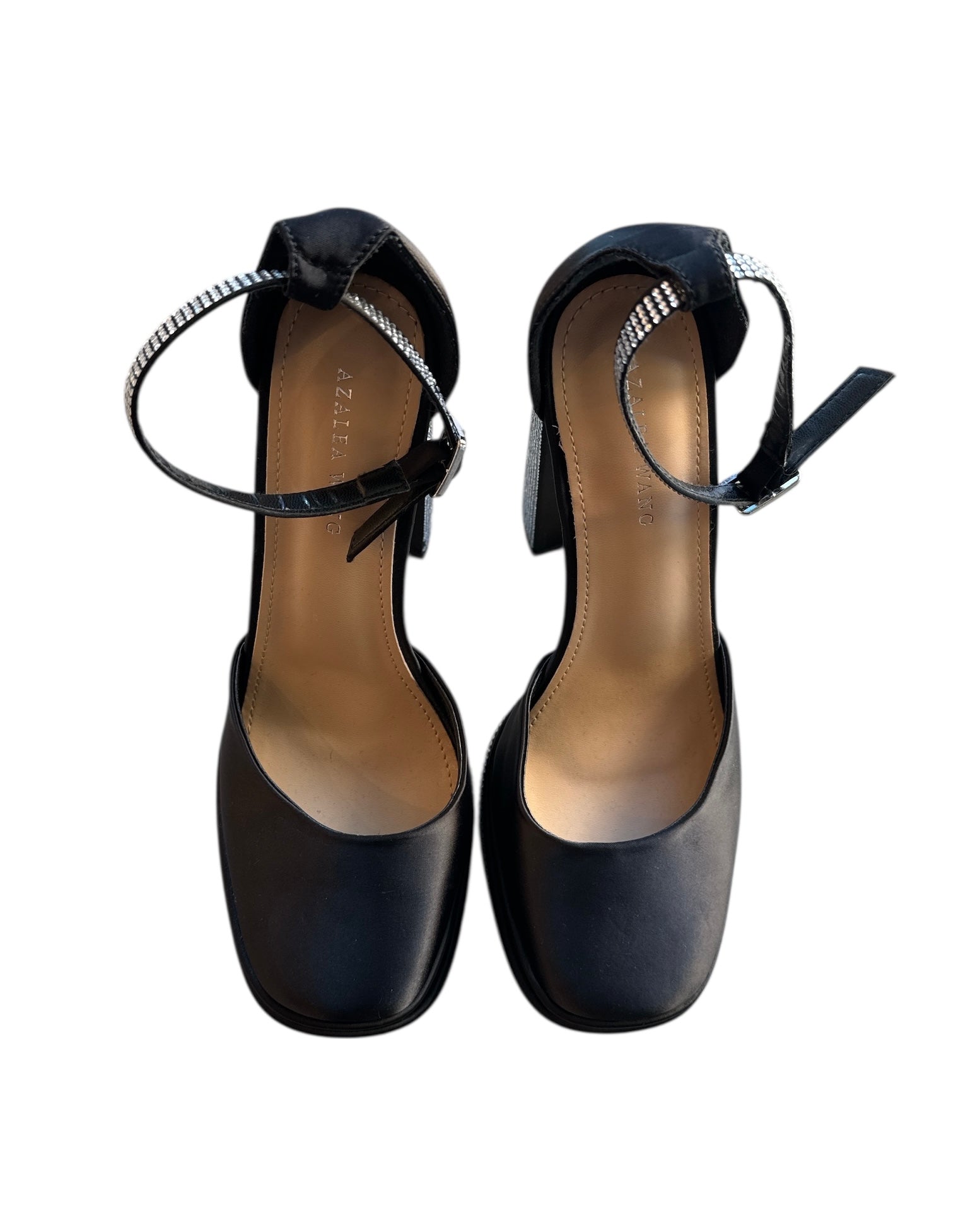 black silver azalea wang platform rhinestone shoes, 8.5
