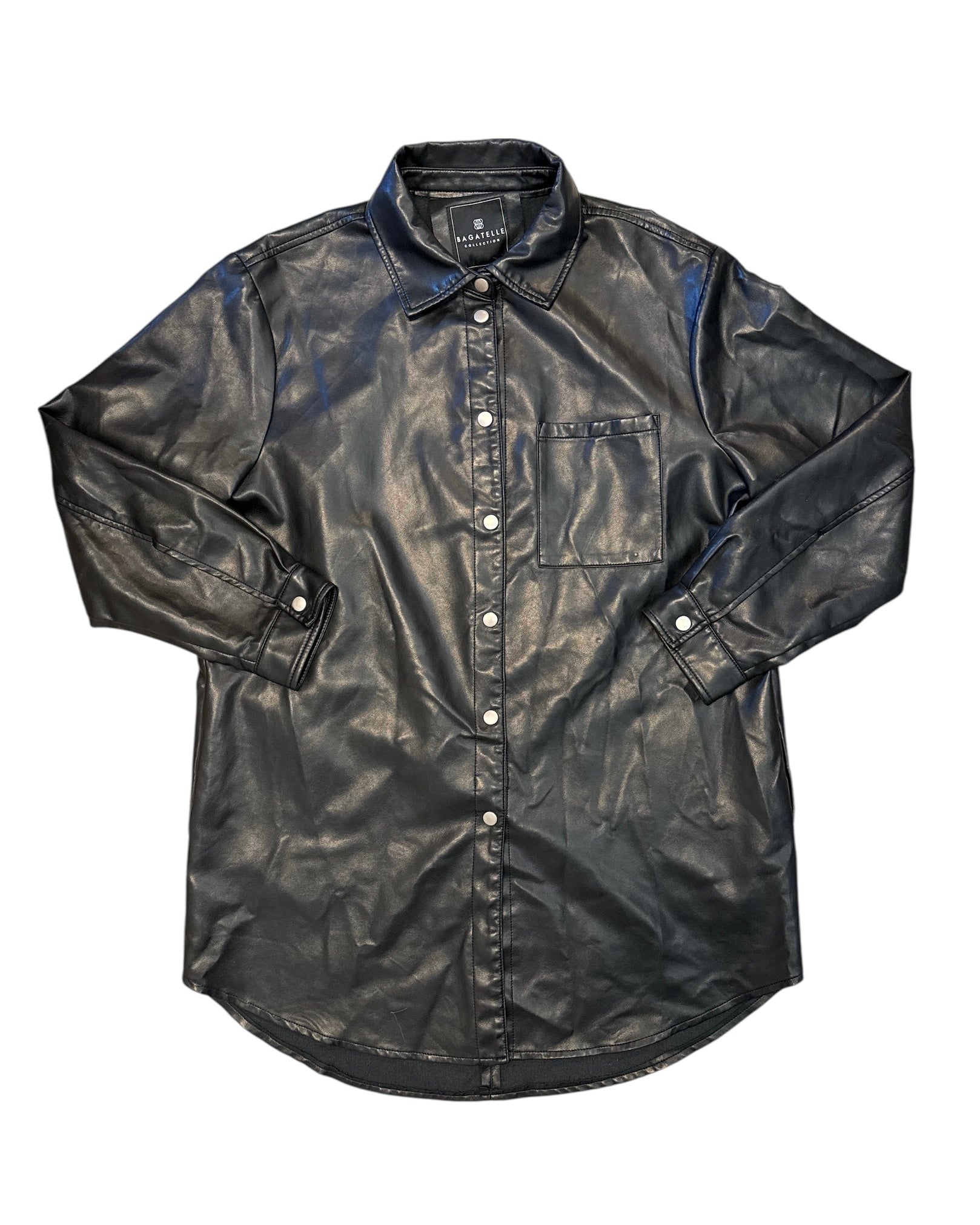 Black Bagatelle Pleather button up mini dress, L