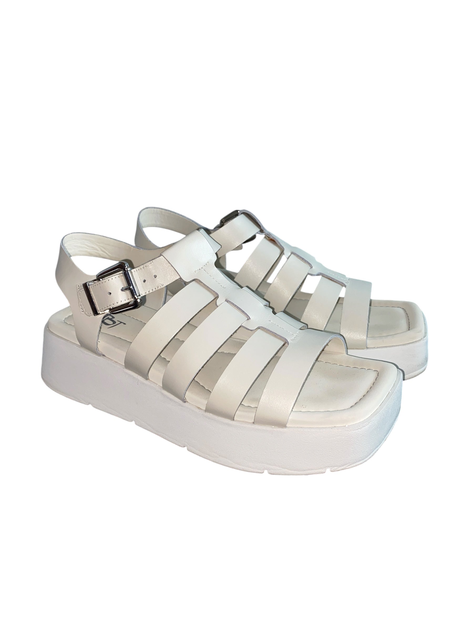 white obt Platform cage sandal, 7.5