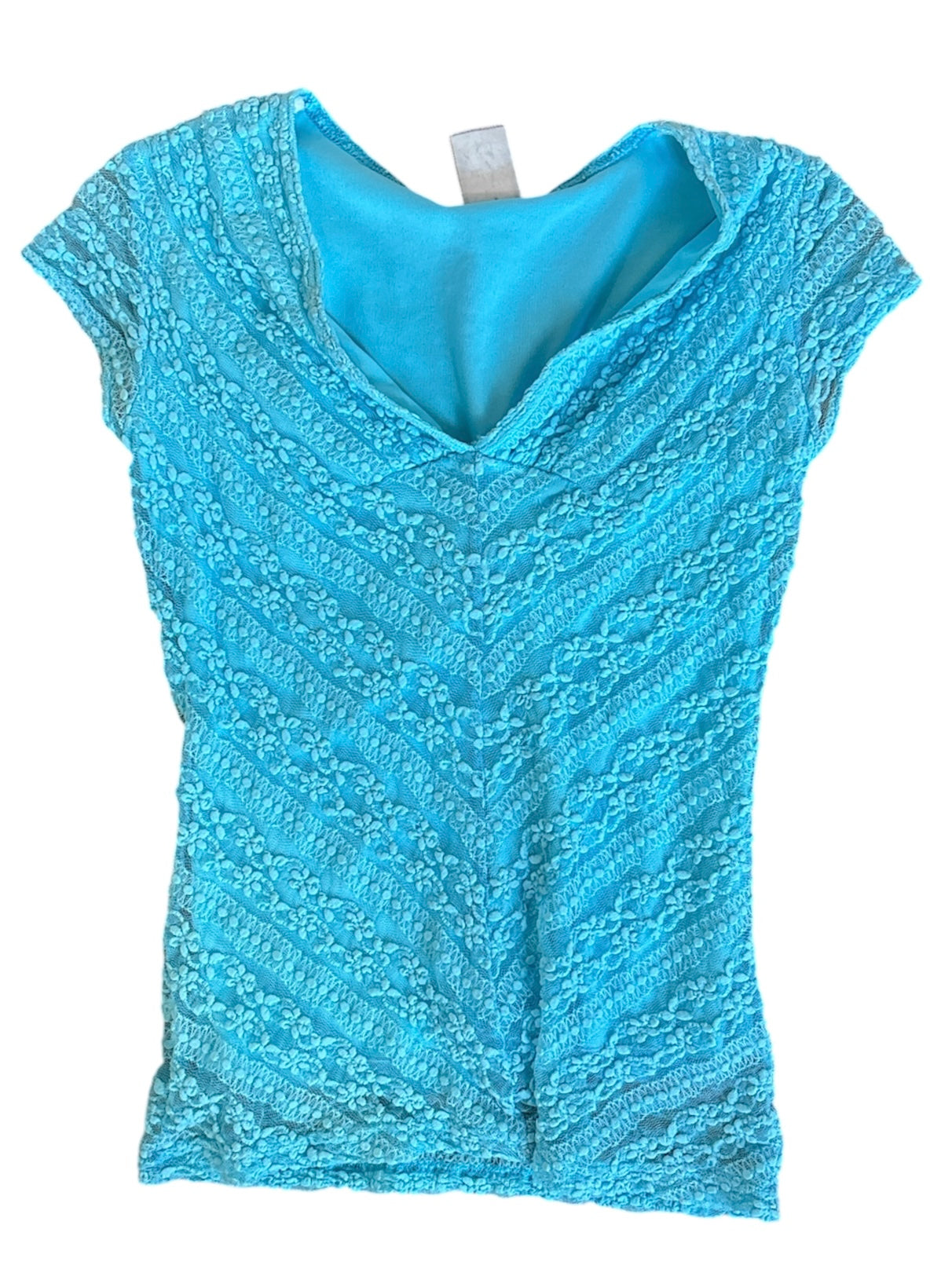 light blue wrapper v neck lacy top, s