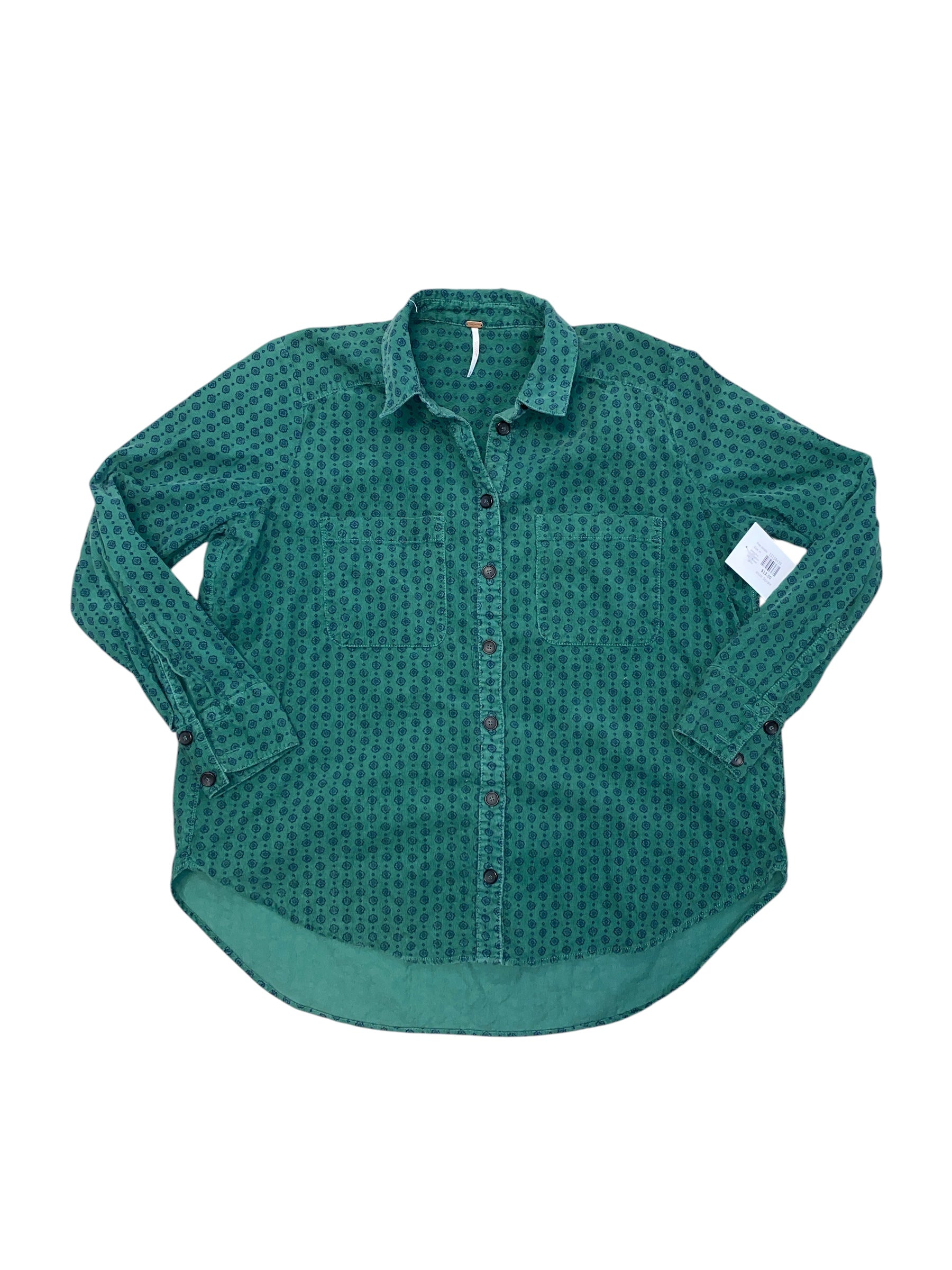 green blue free people cord button up ls flower print, m
