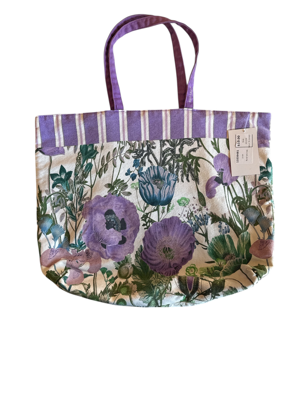 purple floral tote bag