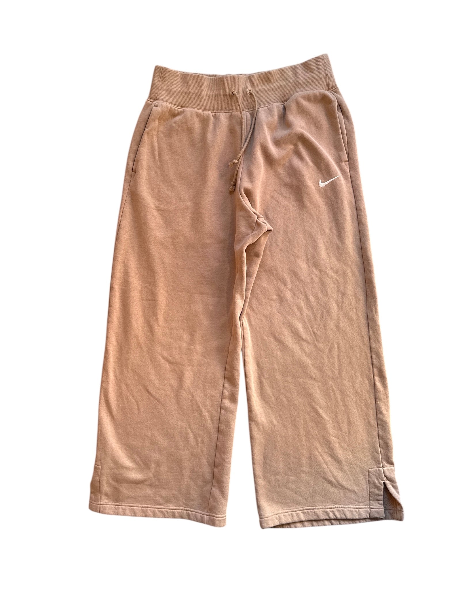brown nike wide leg sweatpants, L