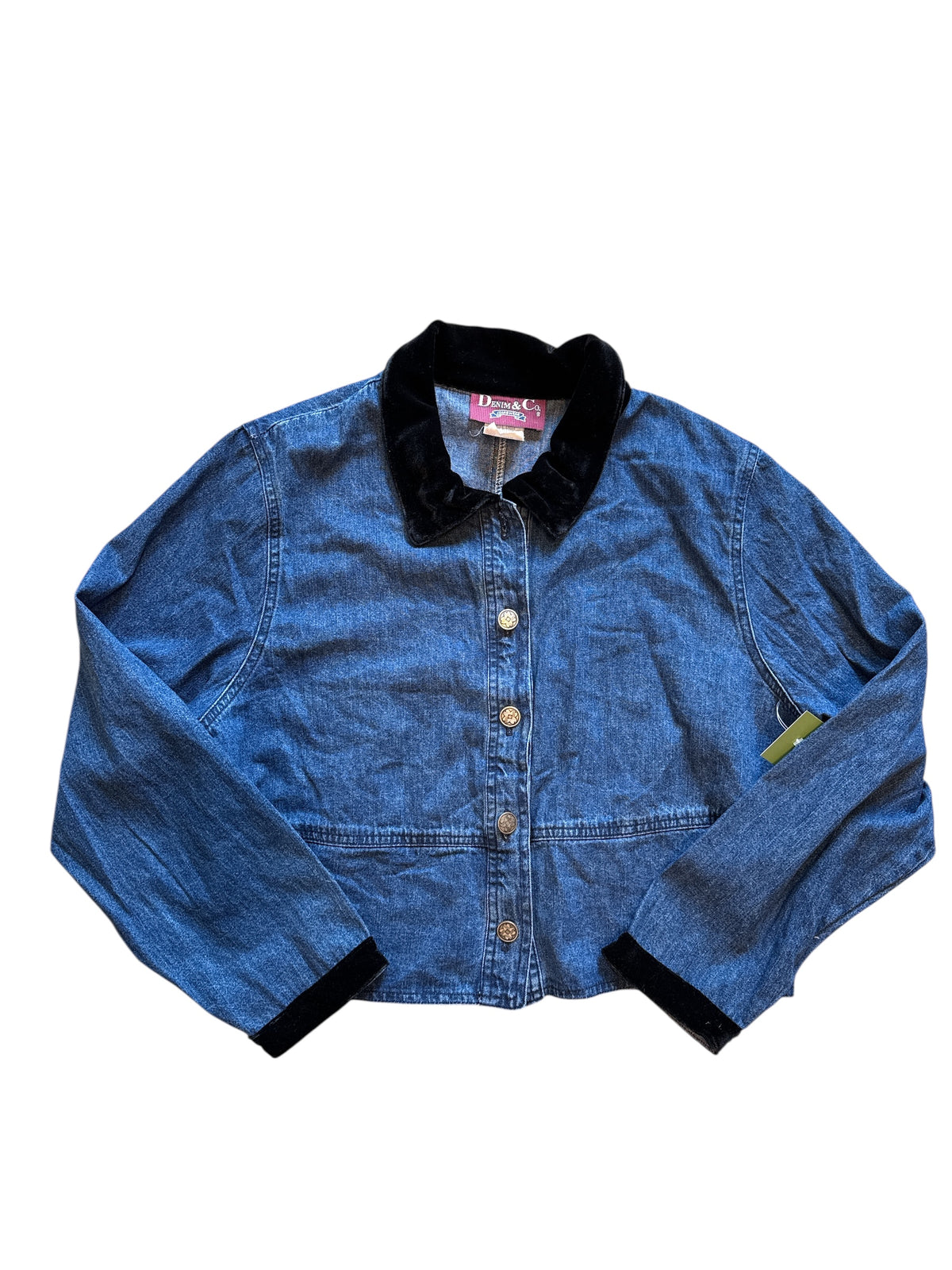 blue denim & co velvet collar denim coat, L