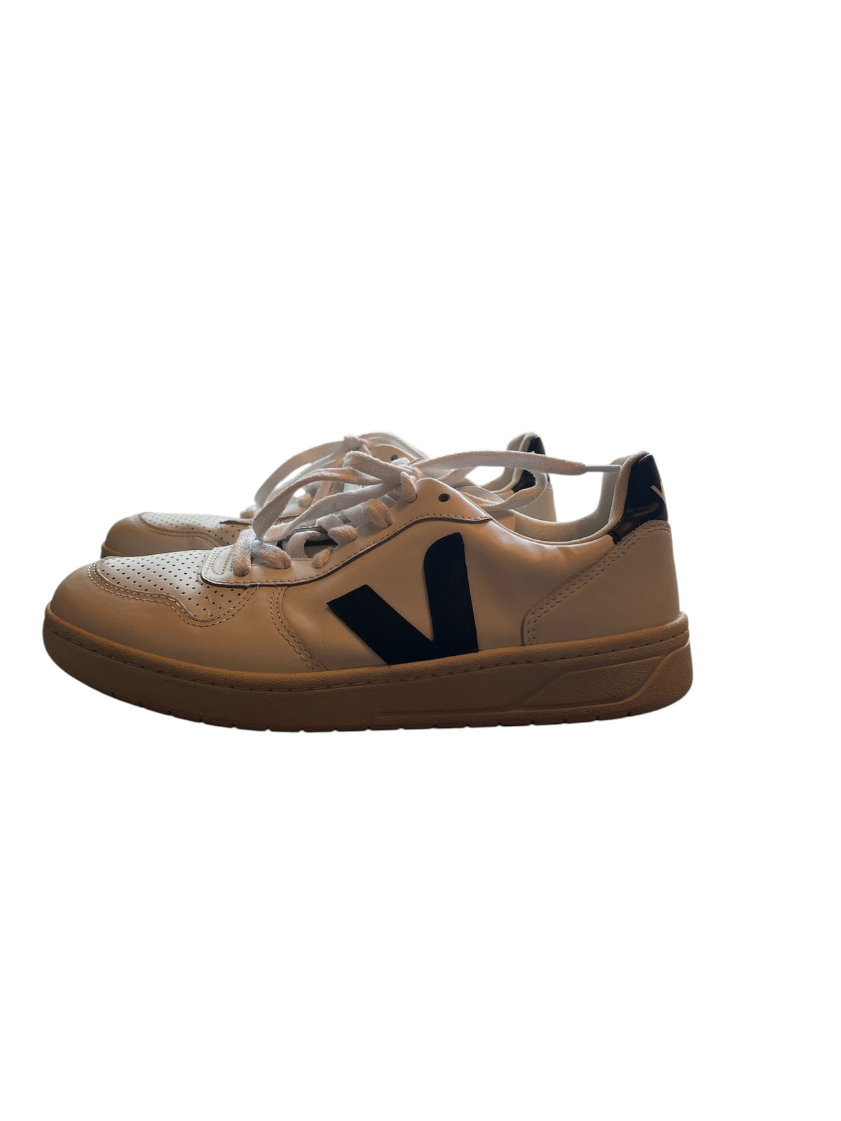 white black vejas branded sneakers, 8.5