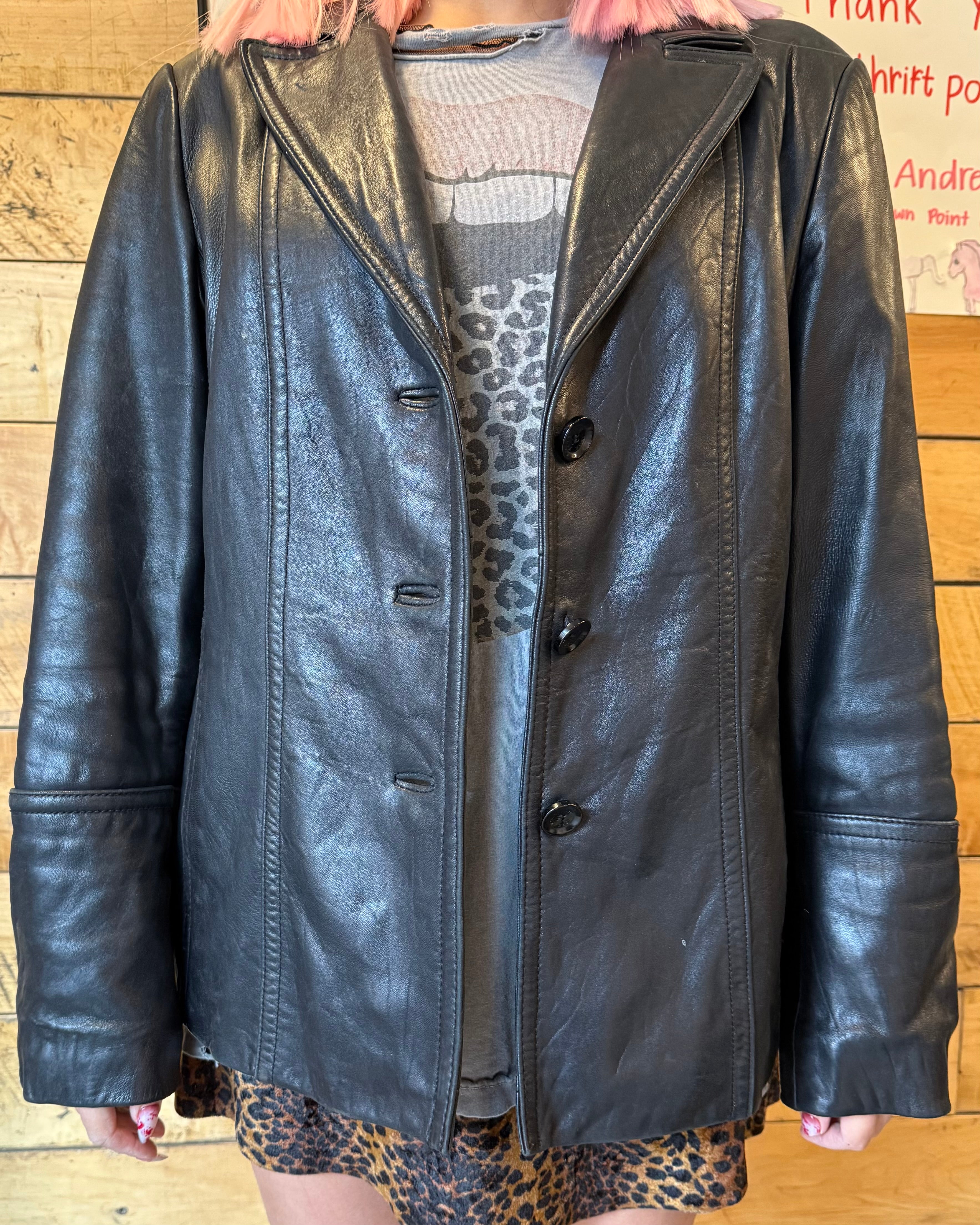 black jones new york leather button jacket, xl