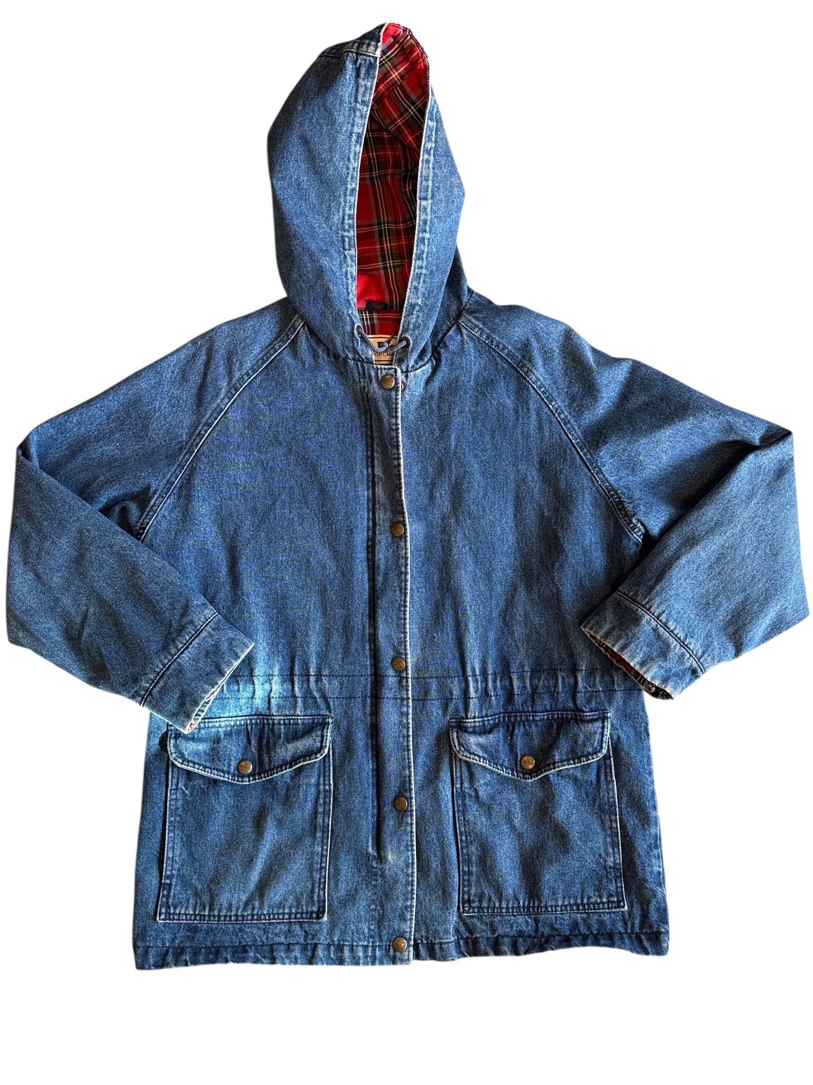 blue L.L Bean plaid lined denim jacket M/L