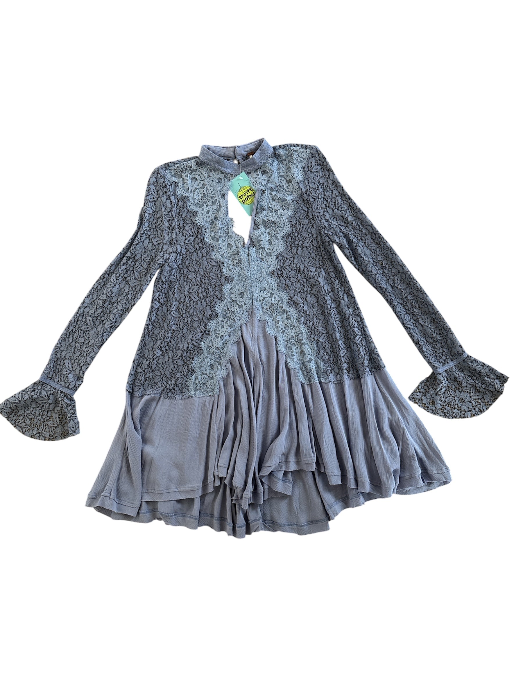 blue free people lace keyhole dress, s