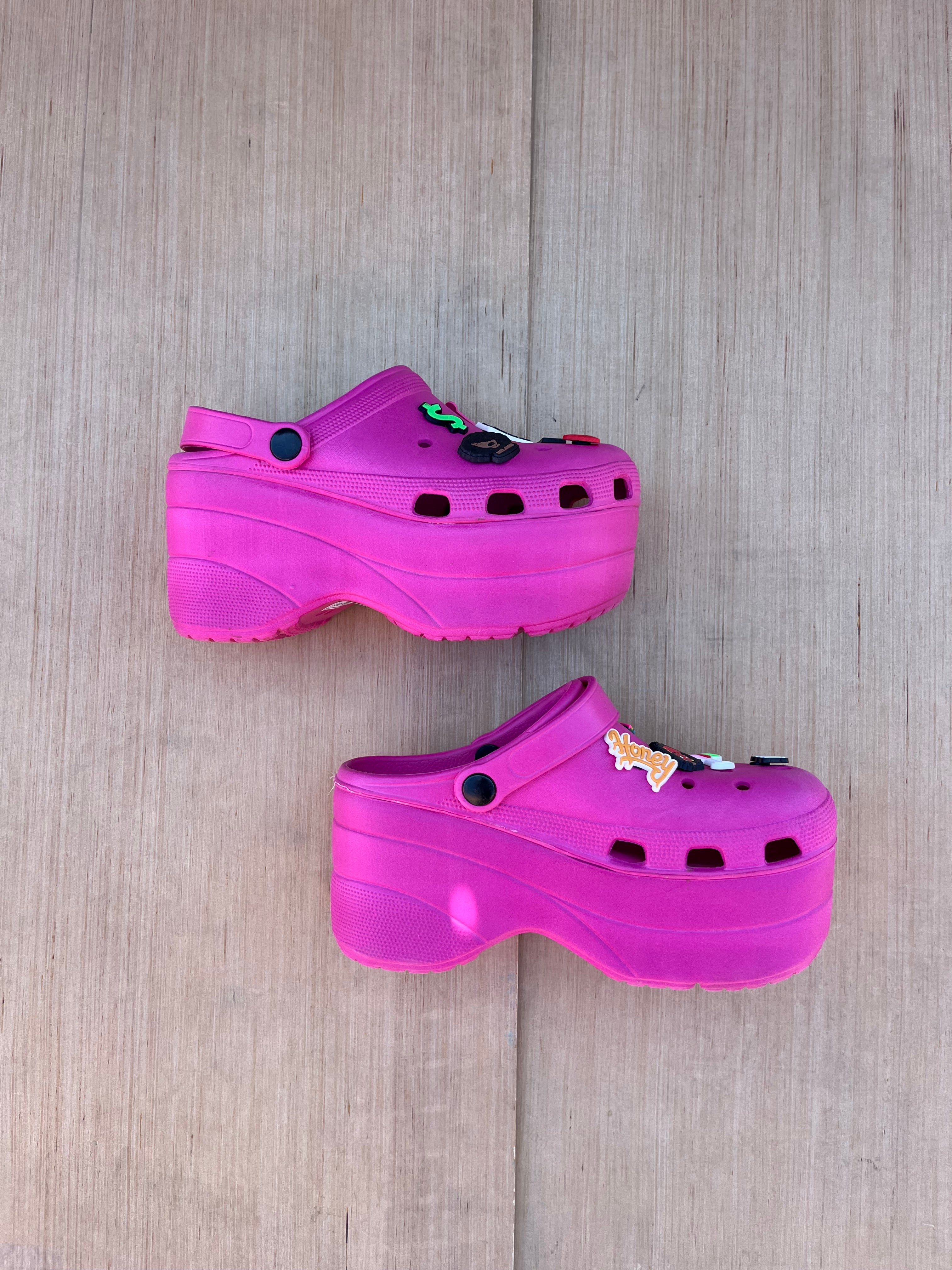 pink croc platform crocs, 37