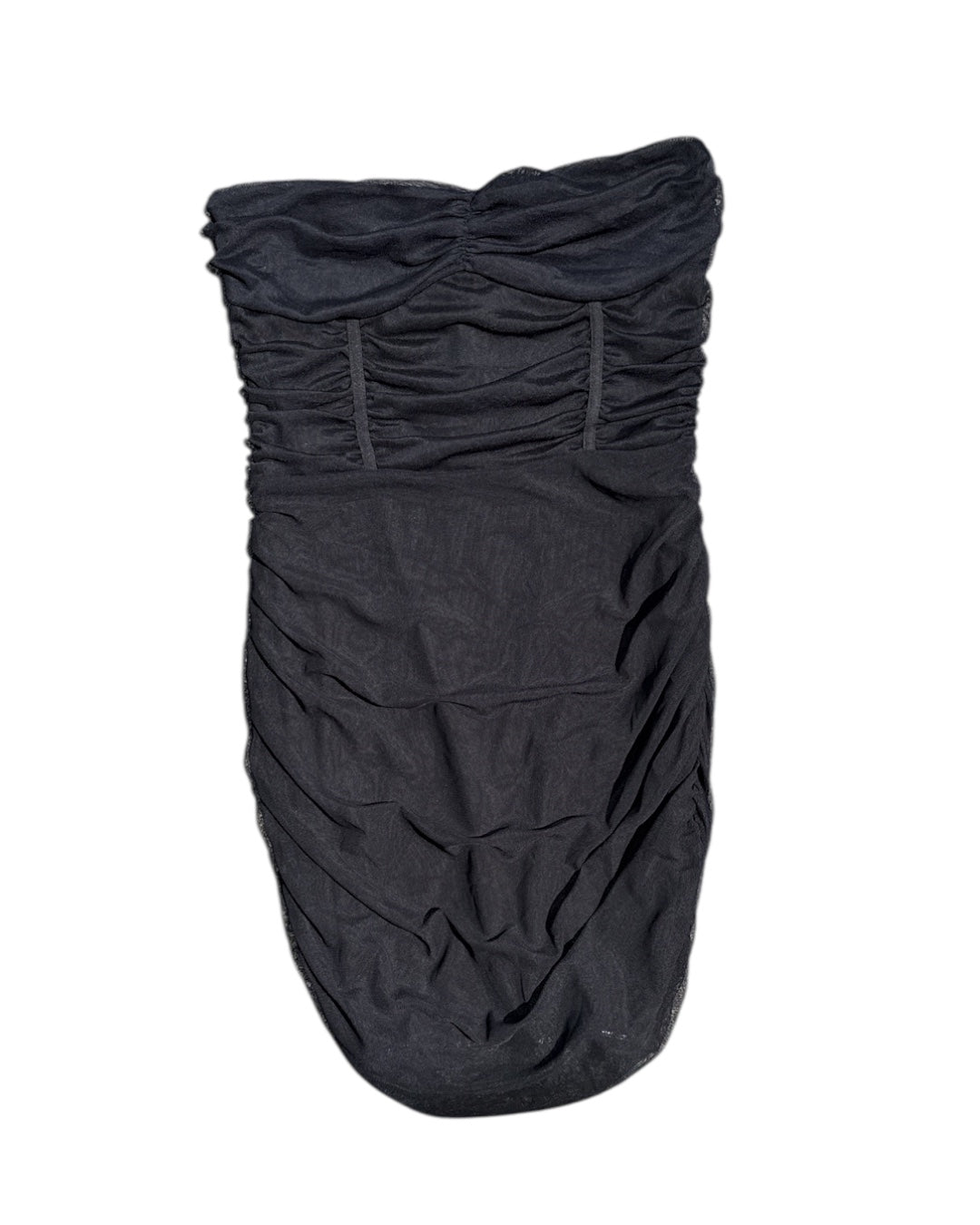 black roma mesh ruch strapless dress, L