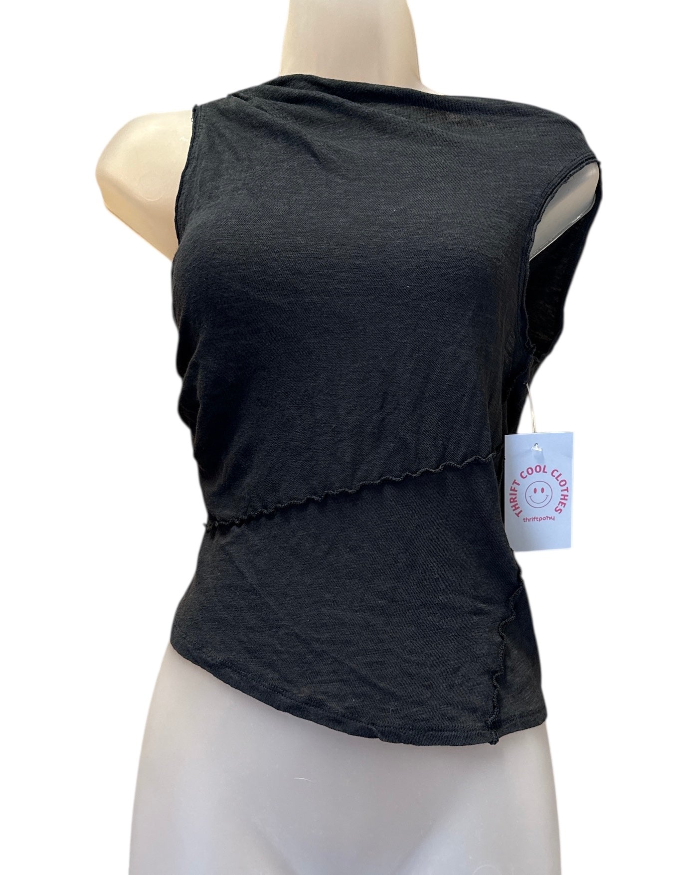 black free people heathered seam sleeveless top, xs