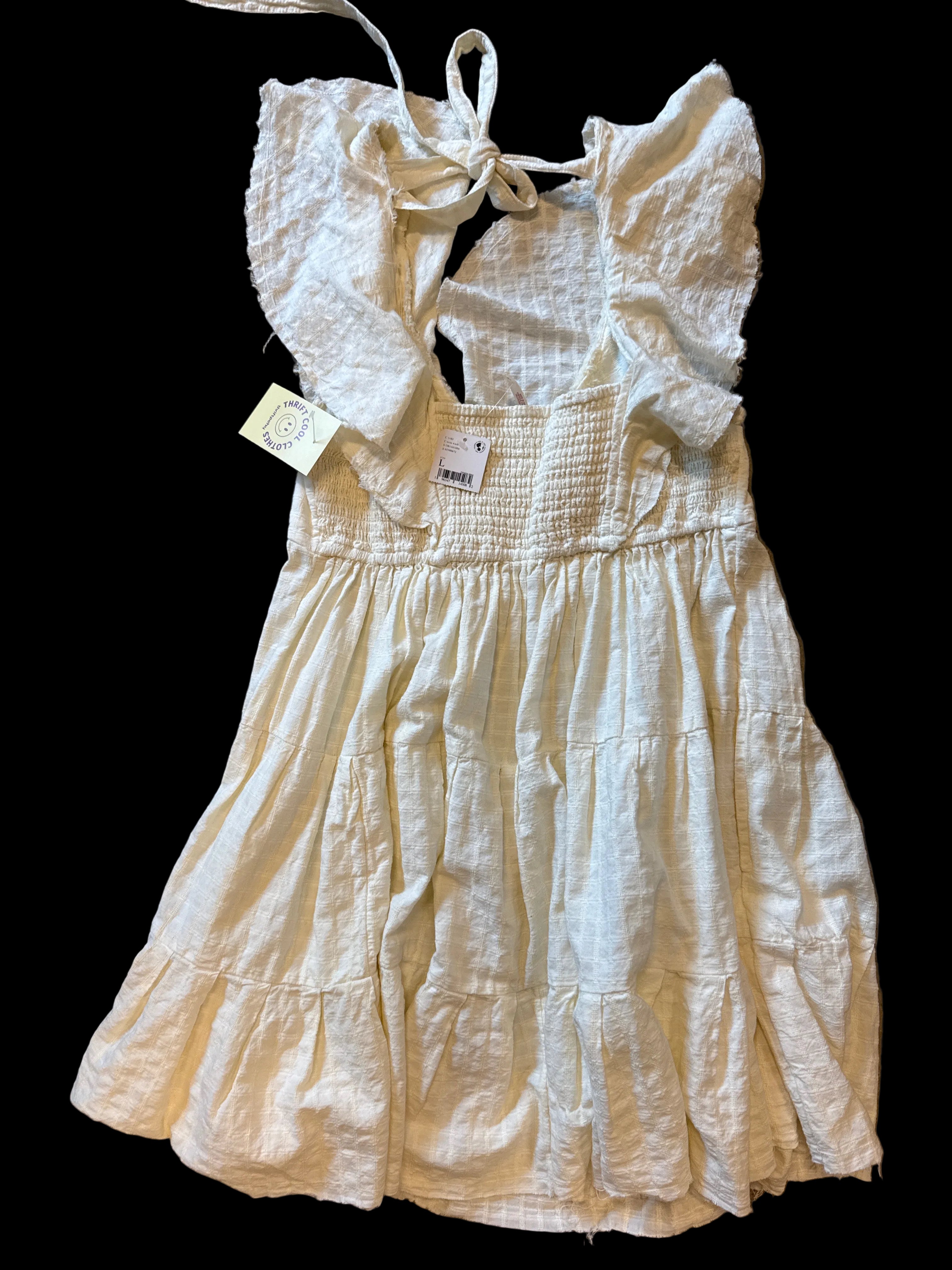 Cream Free people NWT ruffle linen dress, L