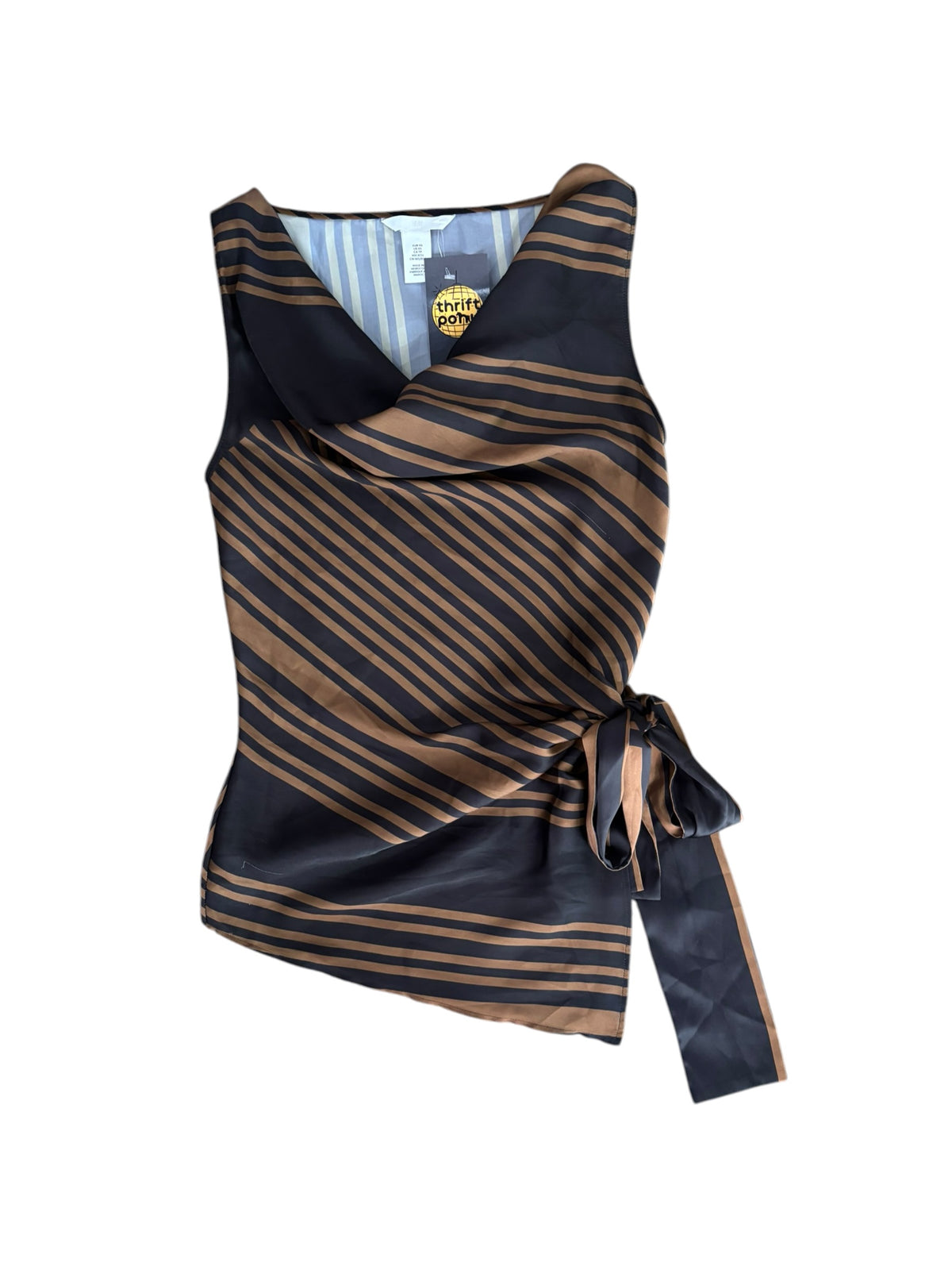brown black h&m silky striped cowl neck tank, xs