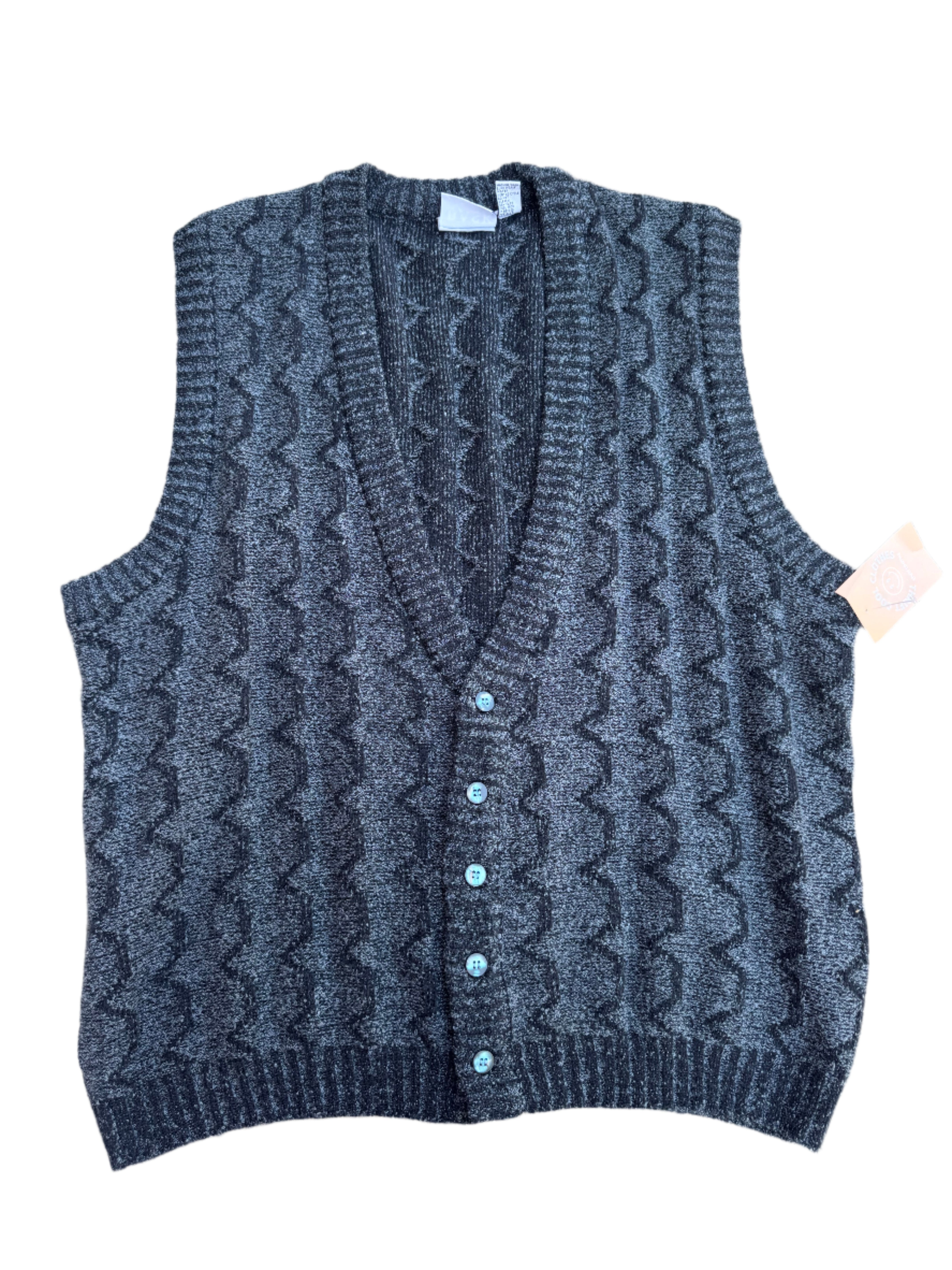 gray bask knit buttoned vest, xl