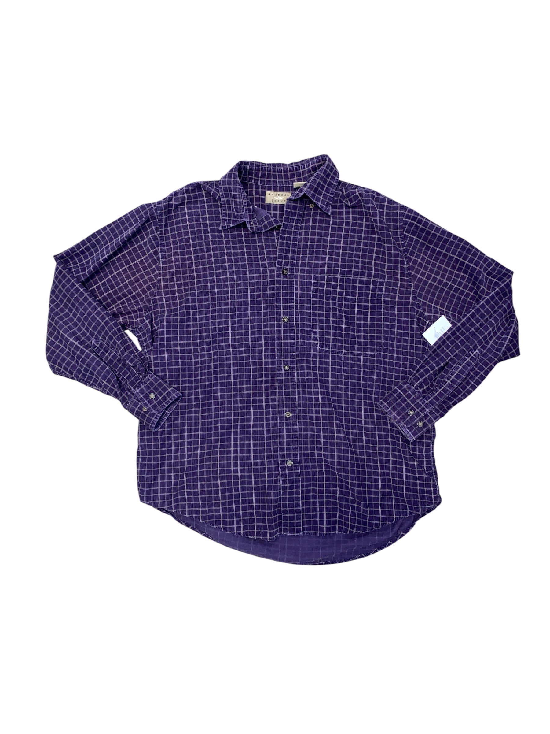 purple natural issue plaid cord ls collared button up, m