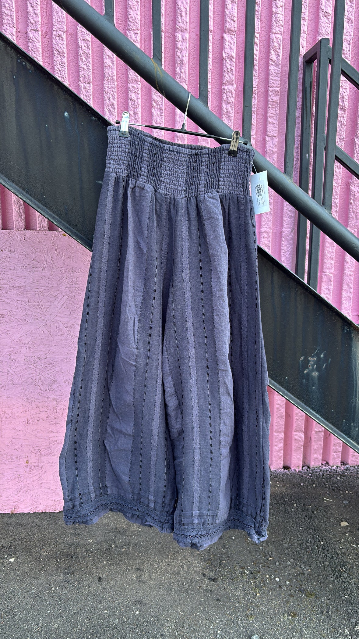 blue free people smocked thread elastic pants, s