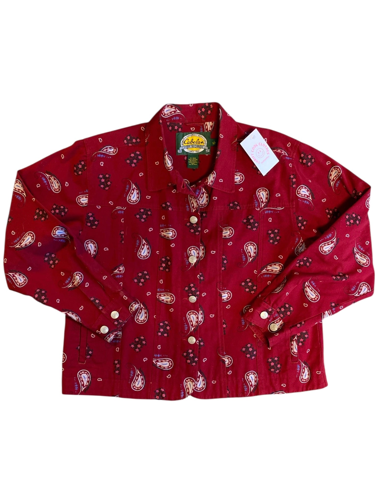 red cabelas paisley button down, L