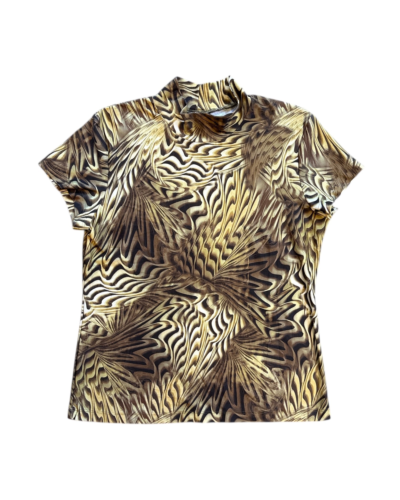 brown nobo y2k slinky abstract swirl mock neck, L