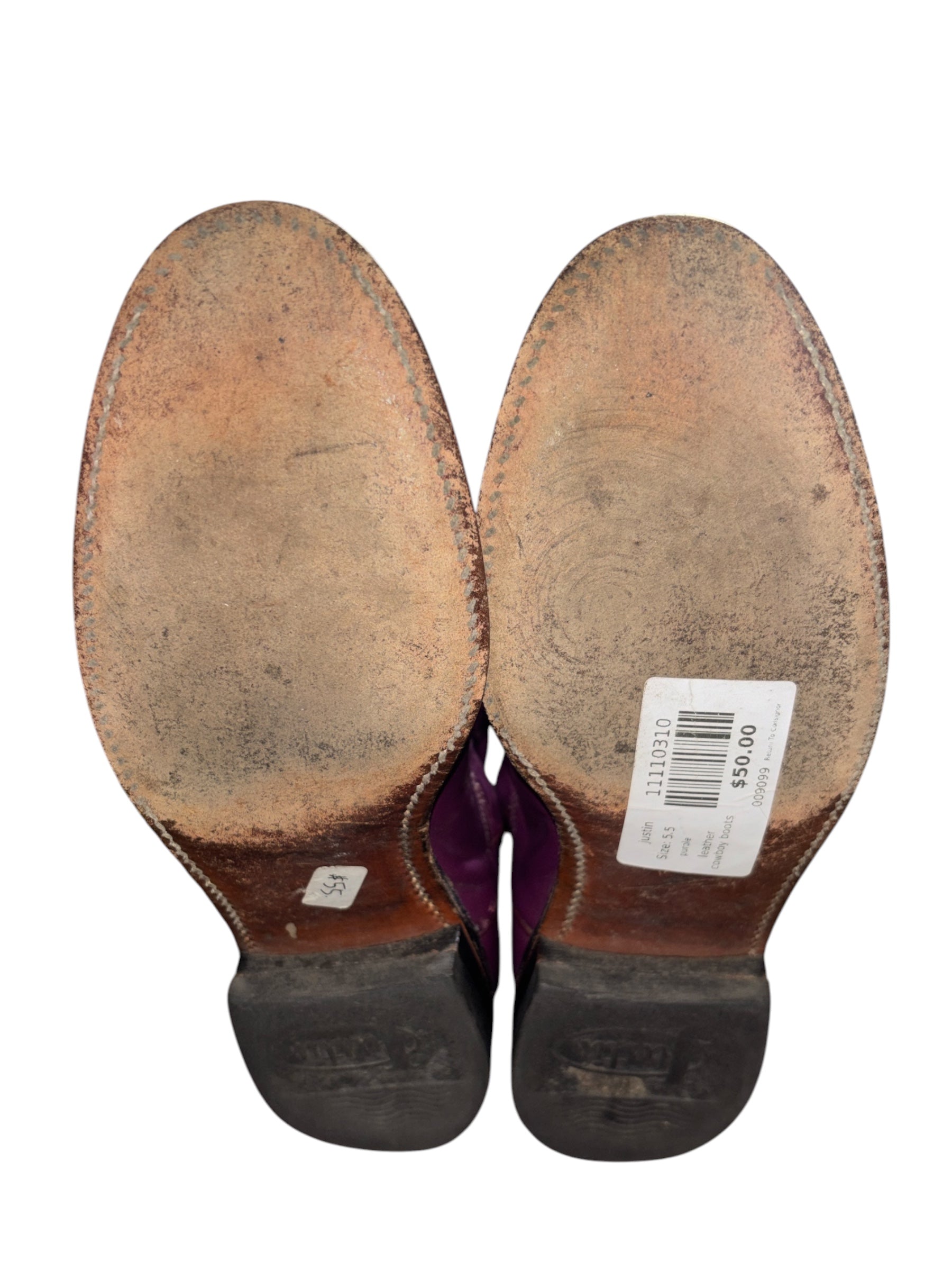 purple justin leather cowboy boots, 5.5