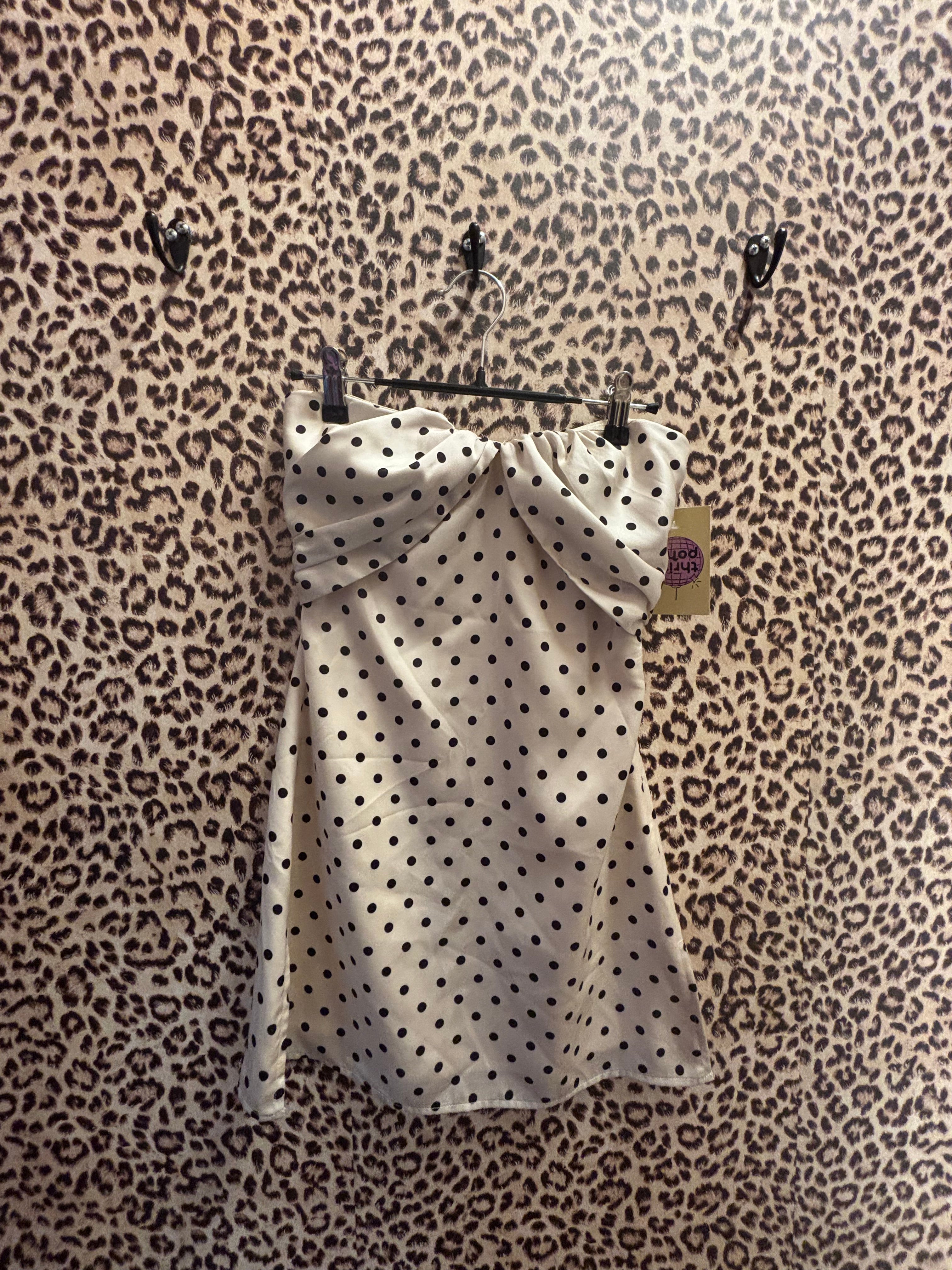 cream black princess polly polka dot strapless mini dress, 0