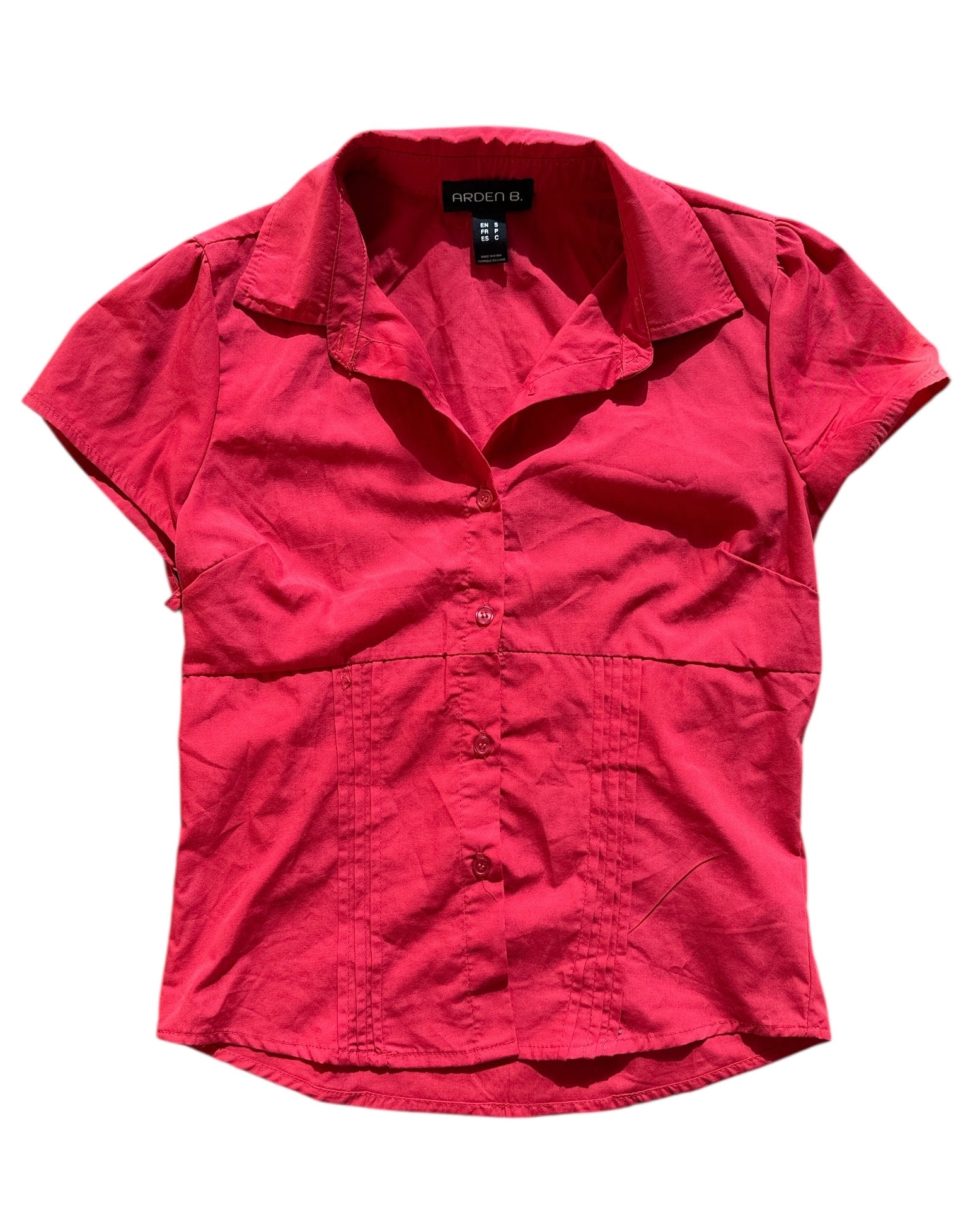 red arden b button down blouse, s