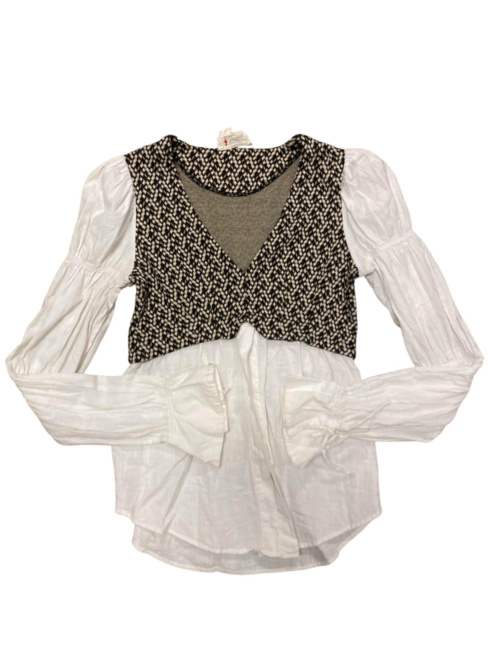 Black tan white Anthropologie Crop vest ls top, Xs