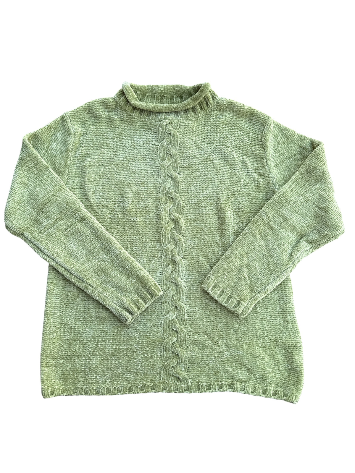 green stitches high neck ls sweater, M