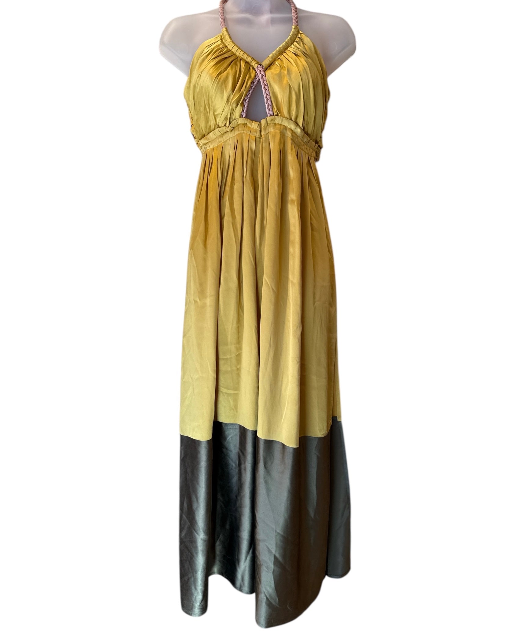Green yellow pink anthrologie Satin braided strap dress, 2