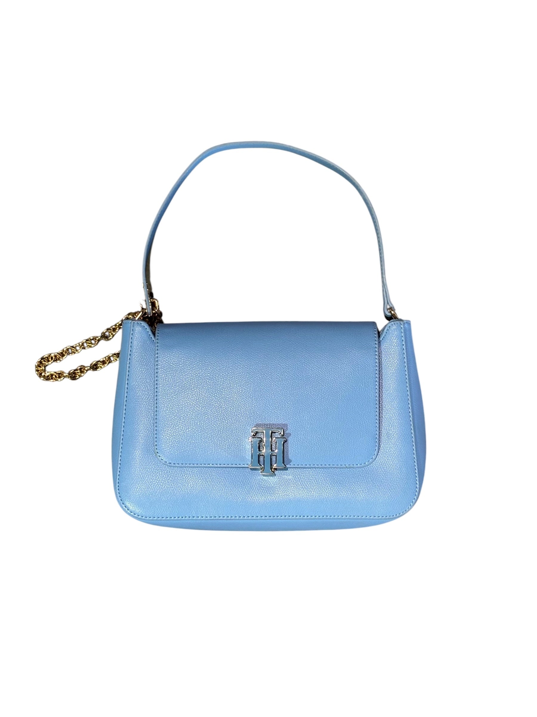 blue tommy hilfiger outline shoudler bag