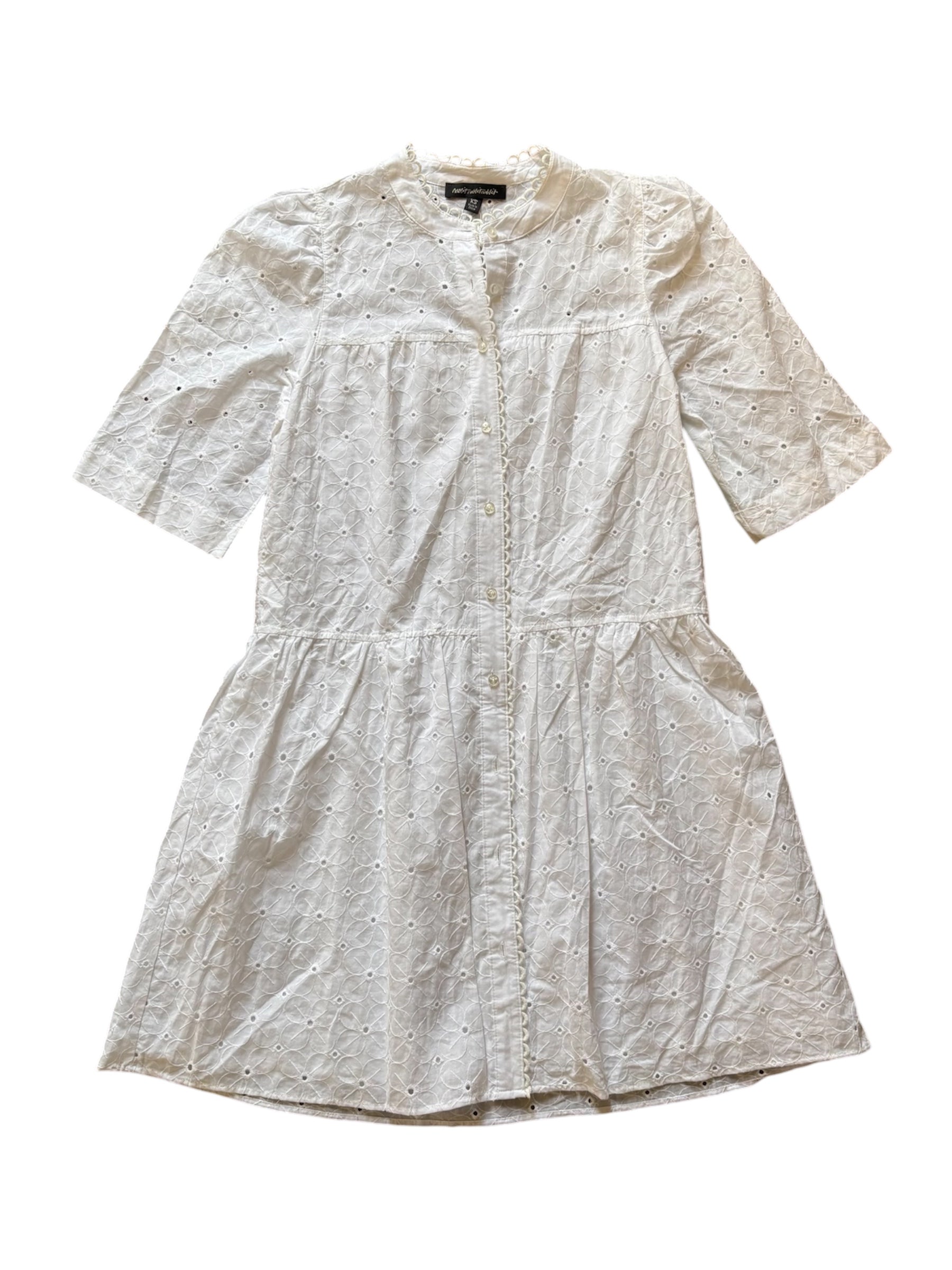 white nabbit nabbit nabbit eyelit button down ss dres, xs