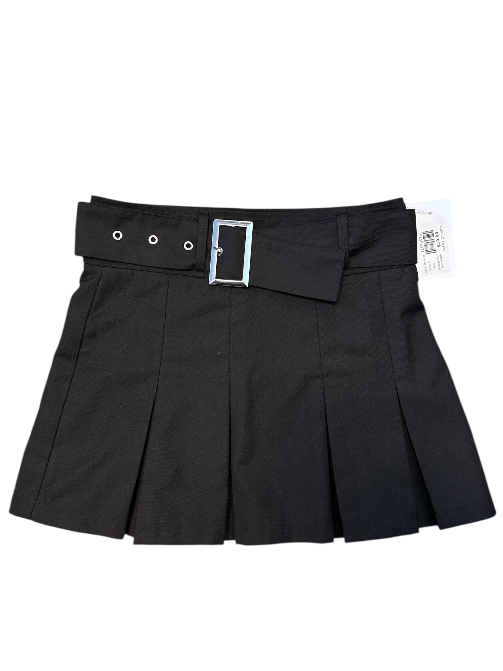 black sincerely jules pleated mini skirt w belt, s