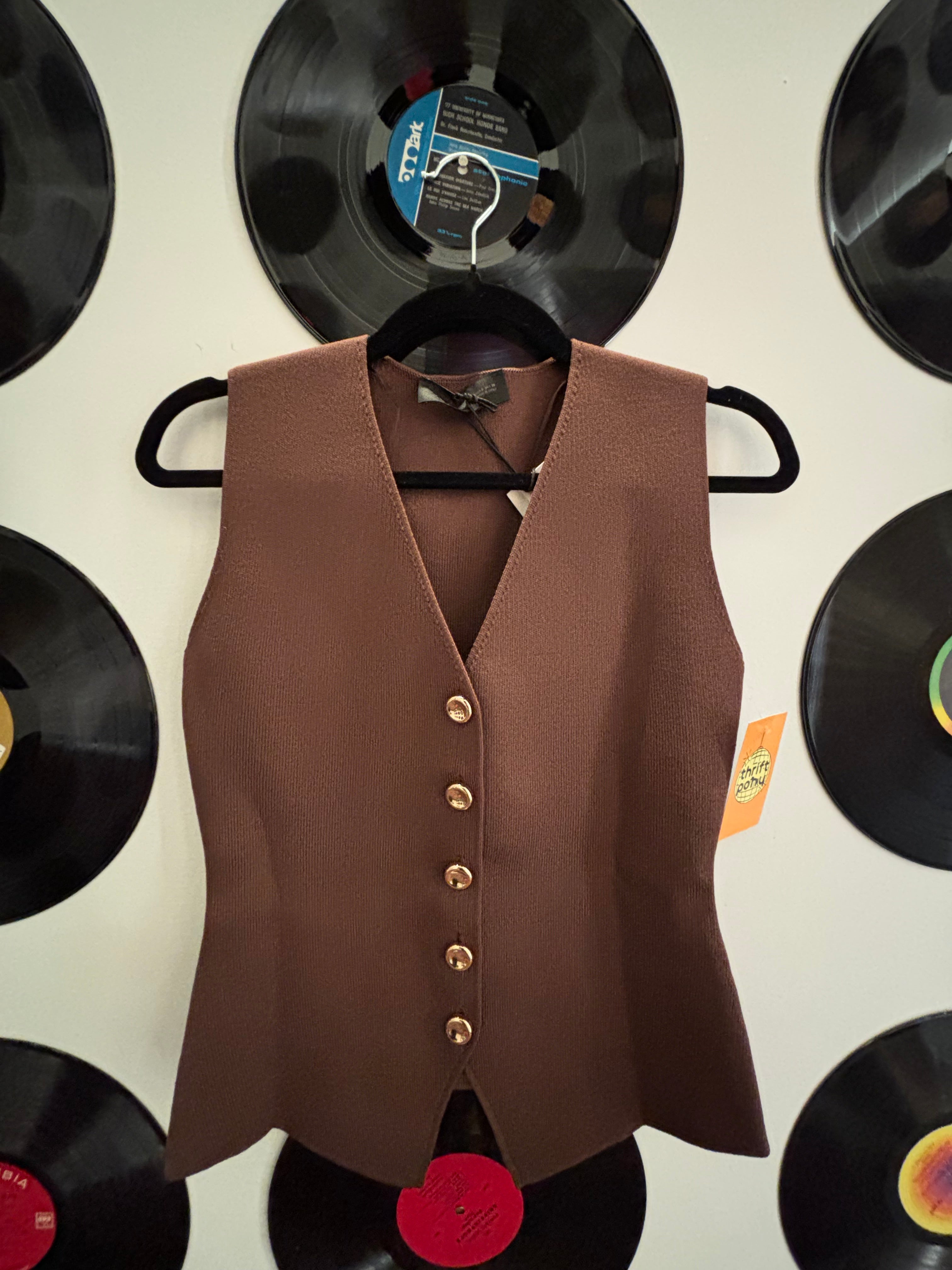 brown zara nwt knit vest, s