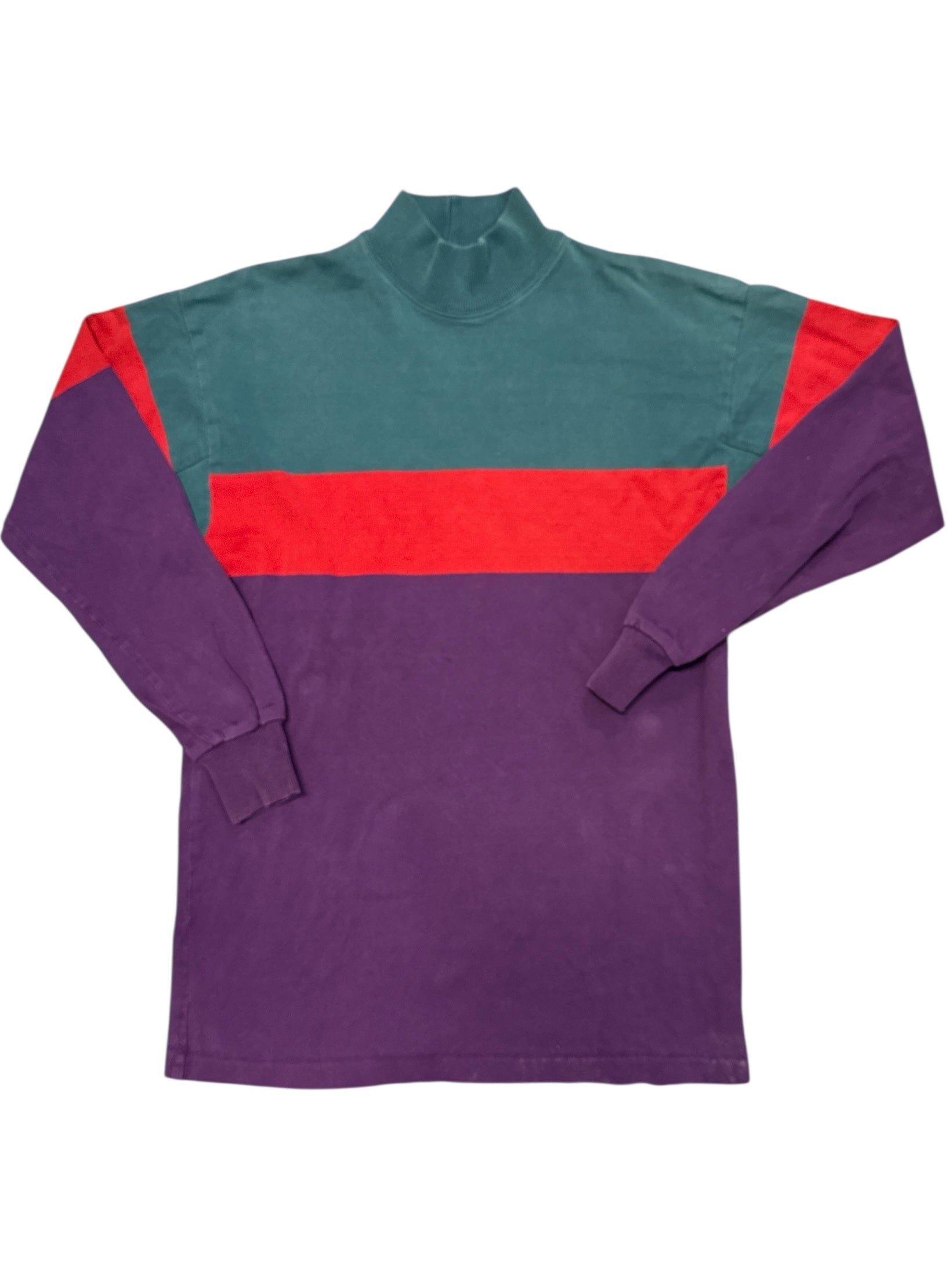 green red purple ll bean striped turtlenck, L Tall