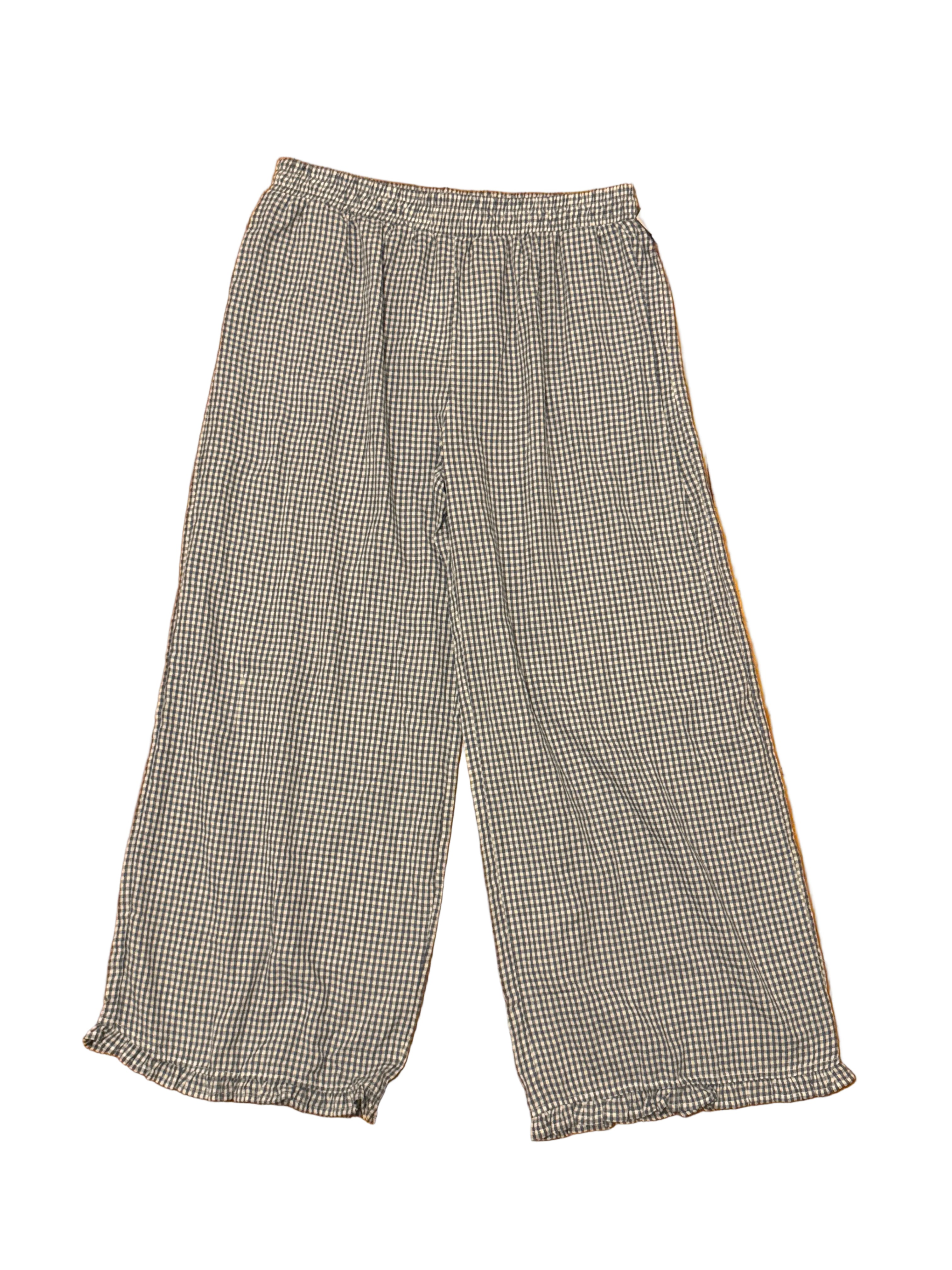 blue white franklin & rose nwt gingham elastic pants w ruffle, xl
