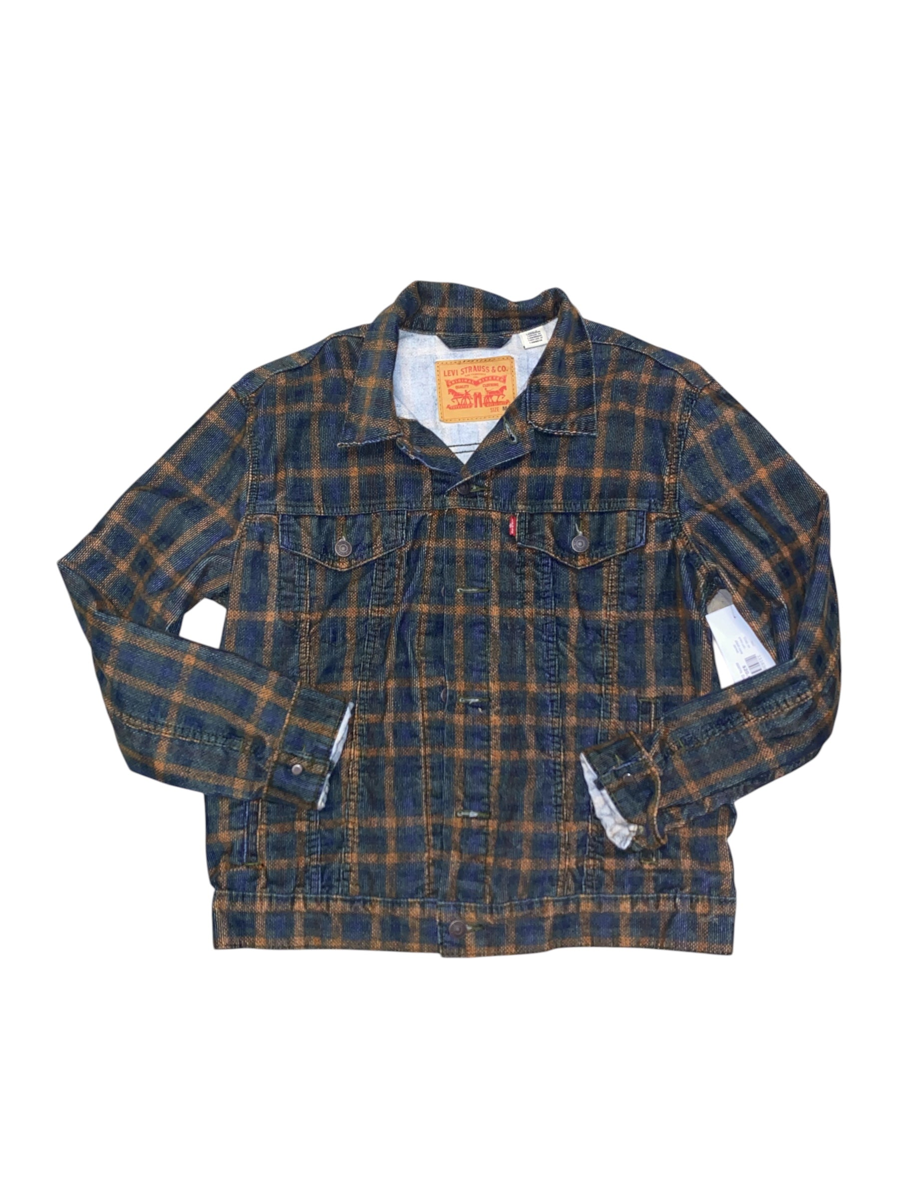 green yellow blue levi plaid cord jacket, m