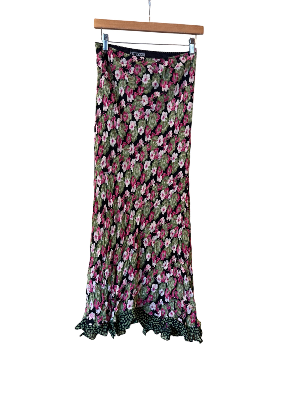 Black pink Nostalgia Floral midi skirt, M