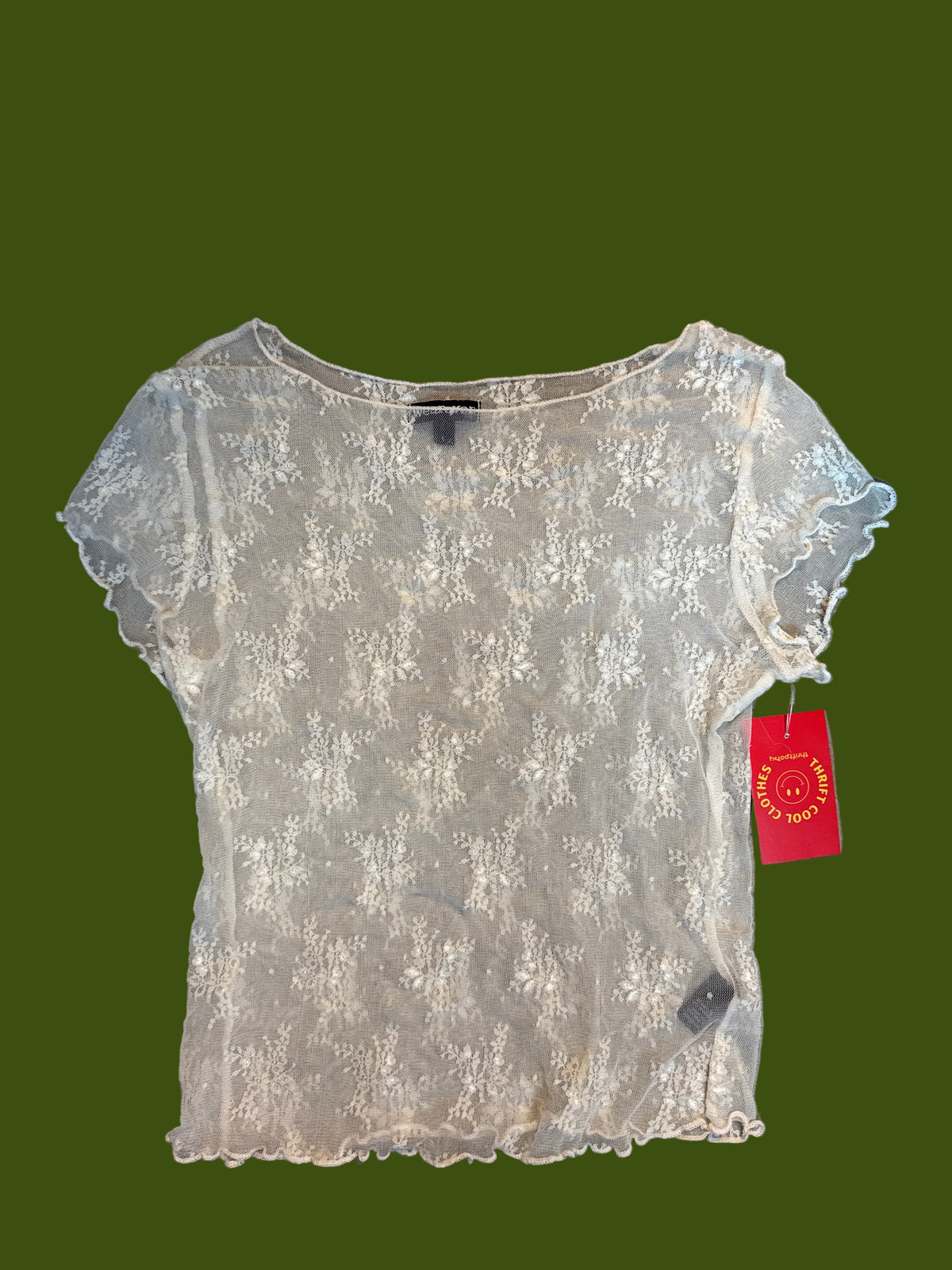 white wearever ss lace top, L