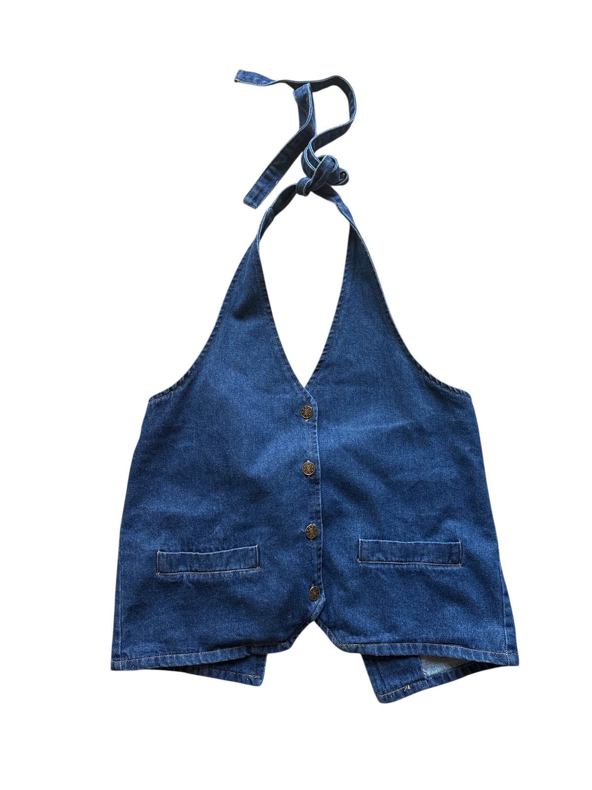 blue lioness denim halter tie top, s
