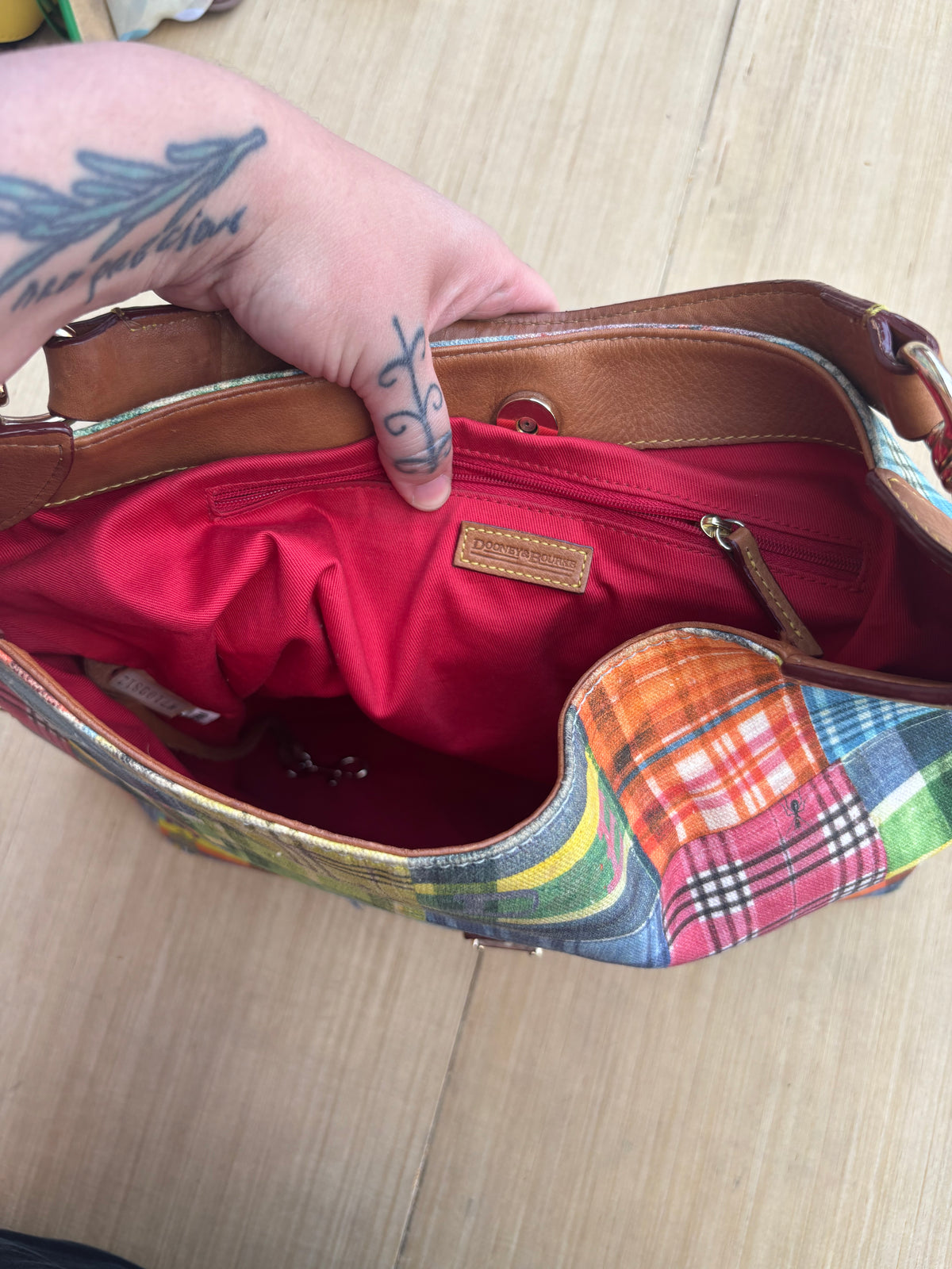 rainbow dooney & burke plaid tote
