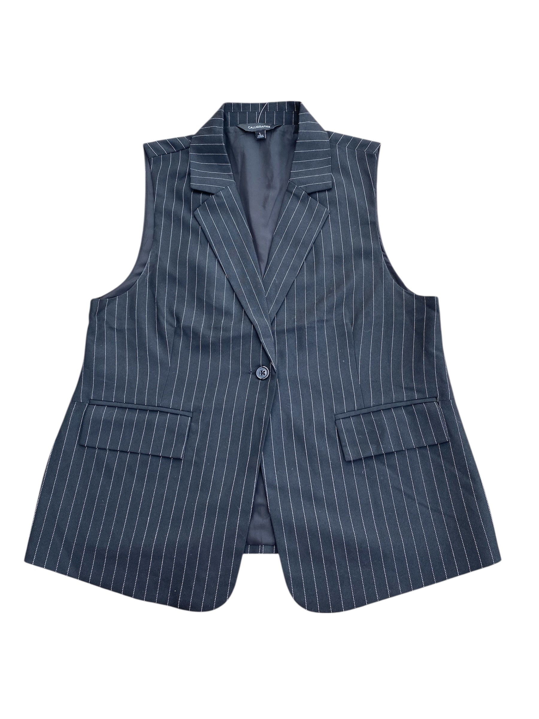 black calligraphie pen stripe vest, L