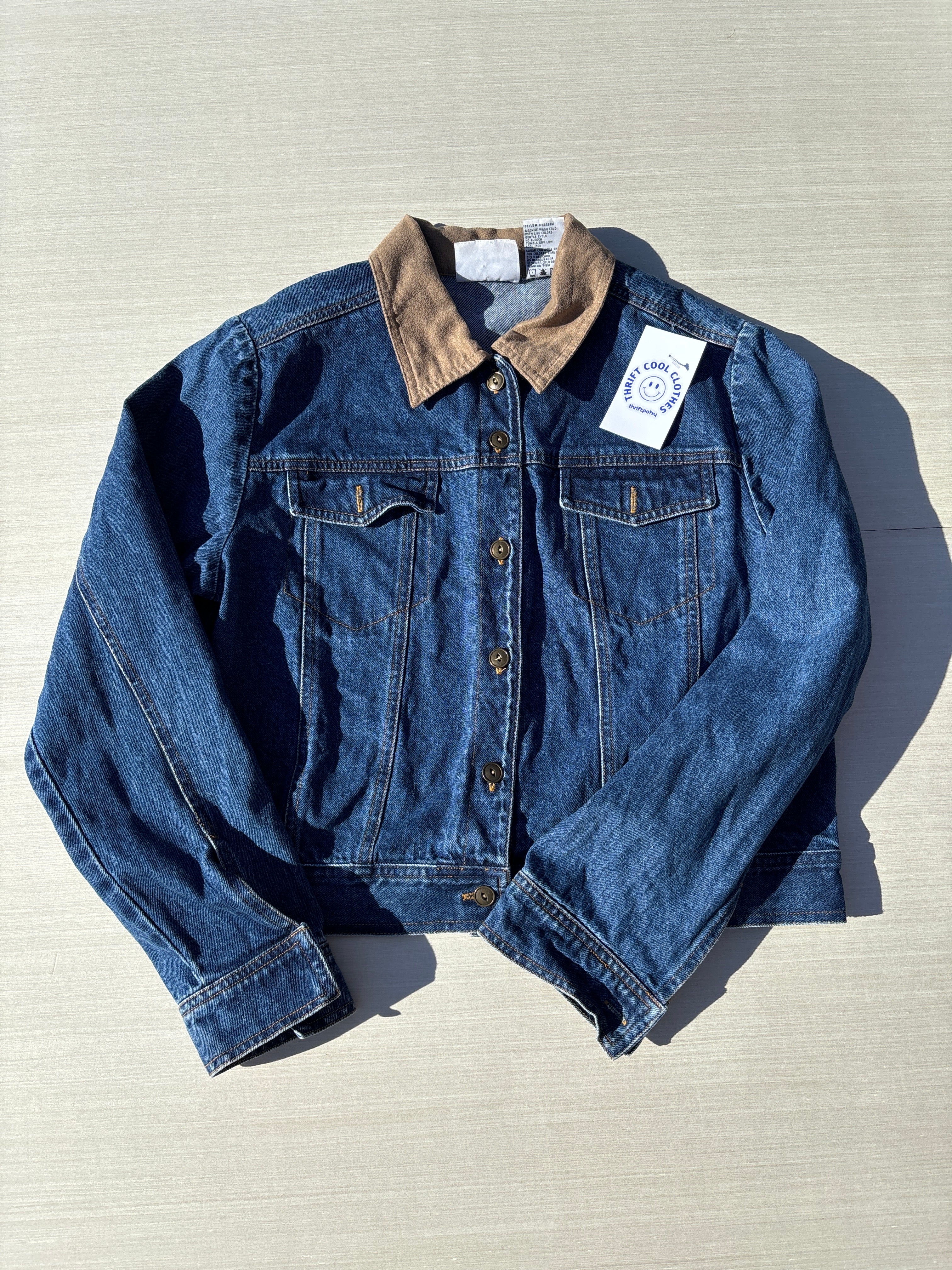 blue brown studio ease cropped denim jacker, 8