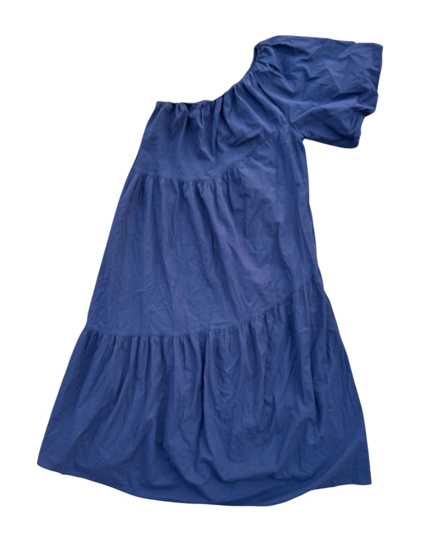 navy petal + pup maxi one shoulder dress, s