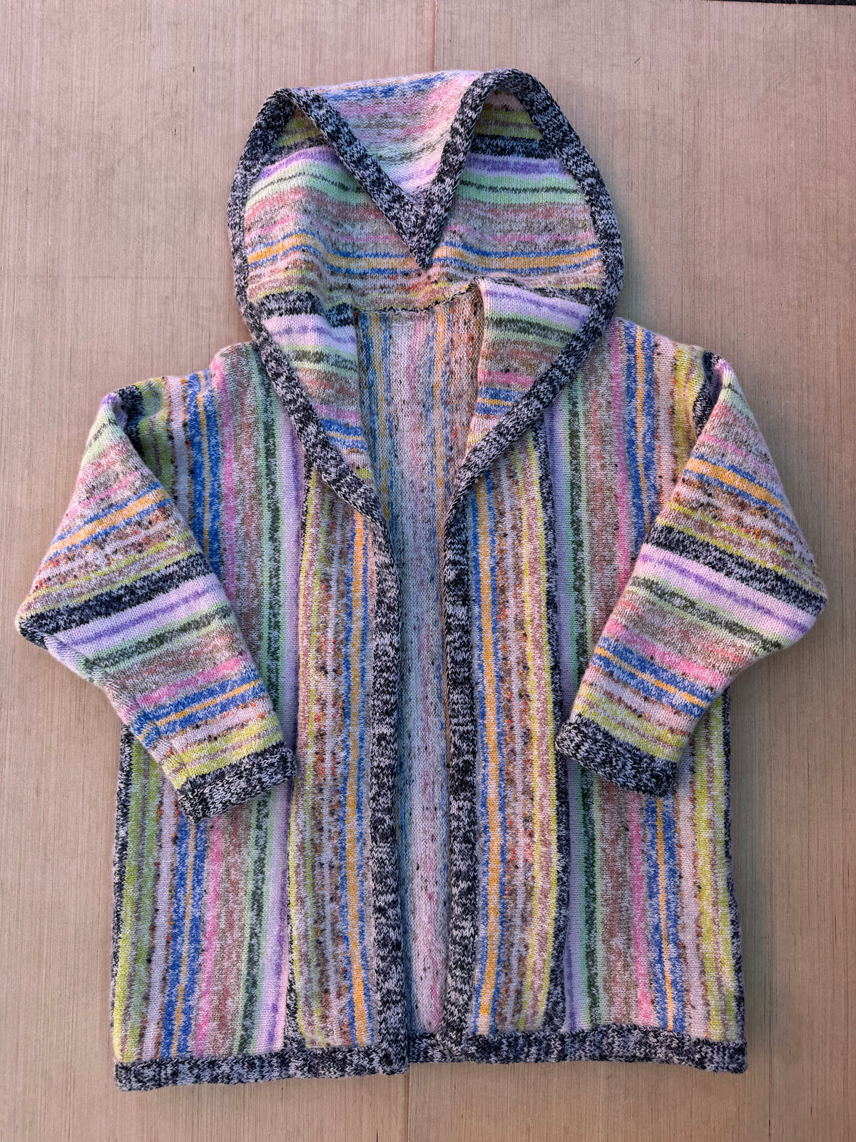 Pink green yellow Striped elf cardigan