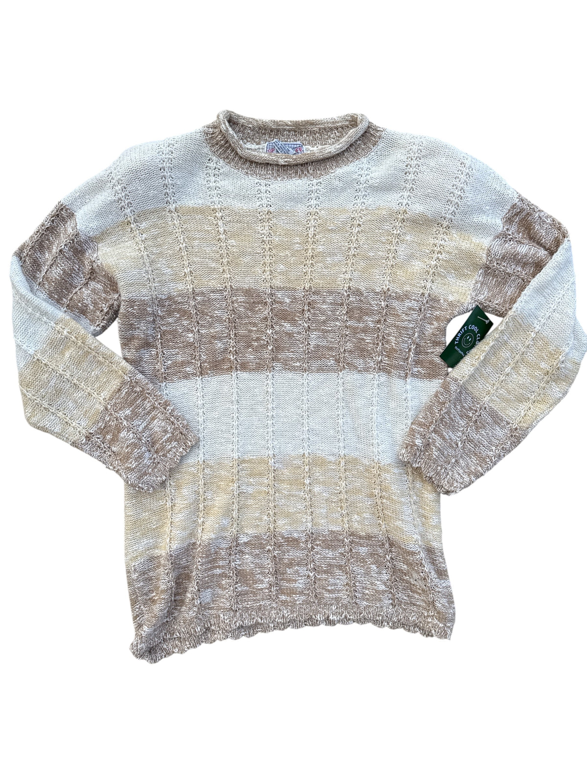 beige spice of life vtg stripe sweater, L