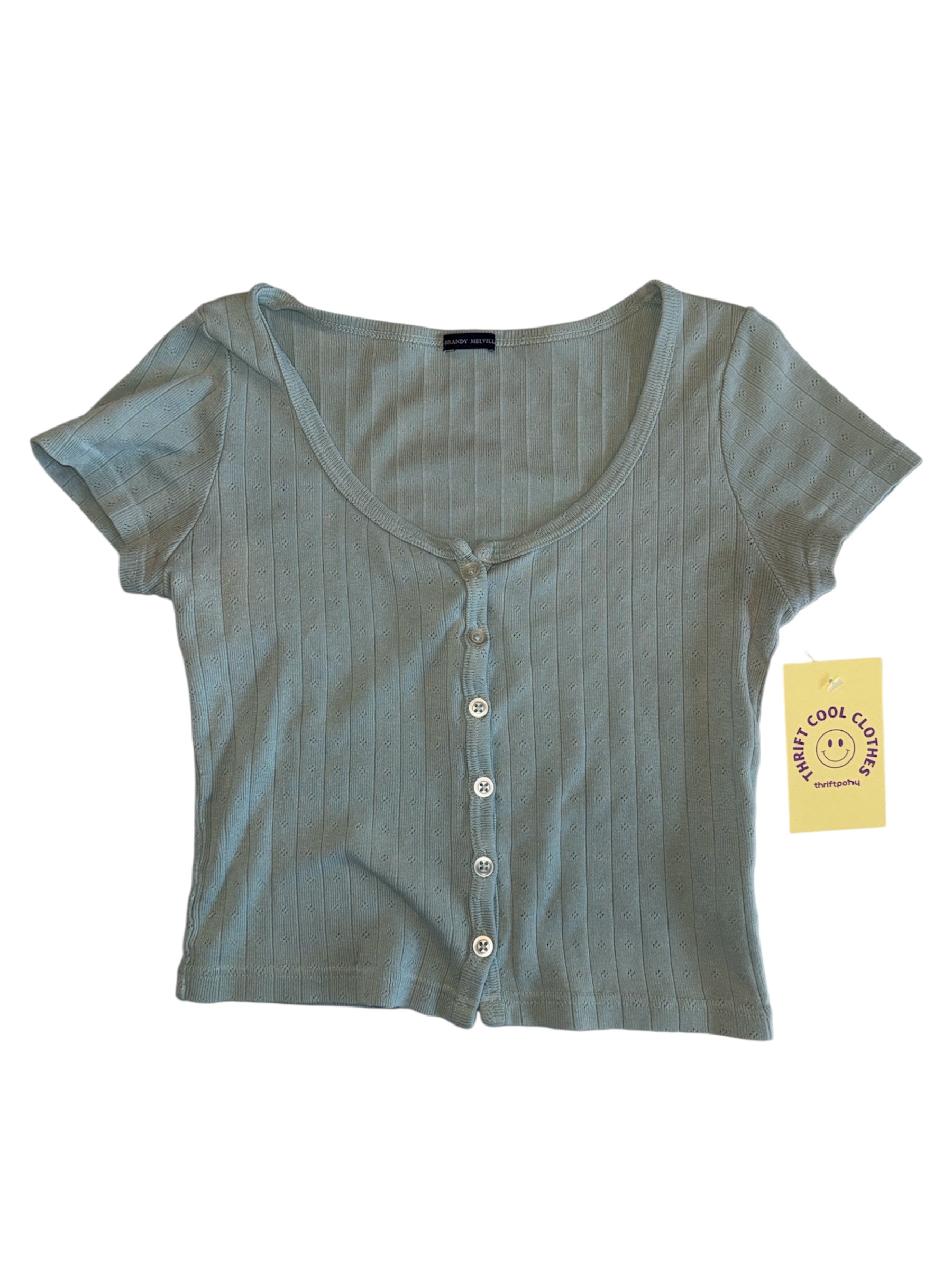Green Brandy melvile Eyelet button down ss, Xs