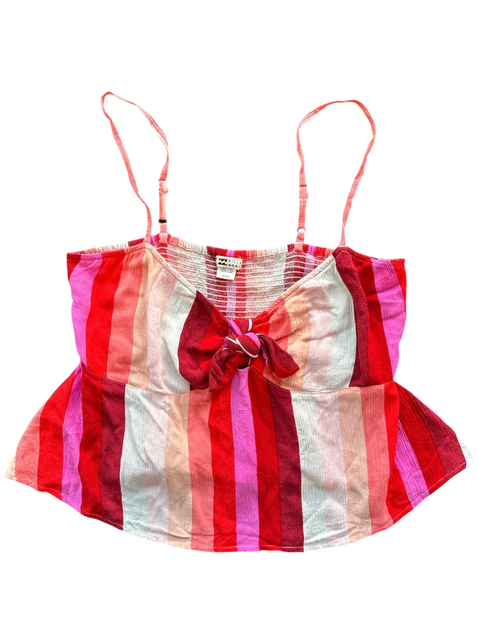 pink red peach billa bong striped tank top, m