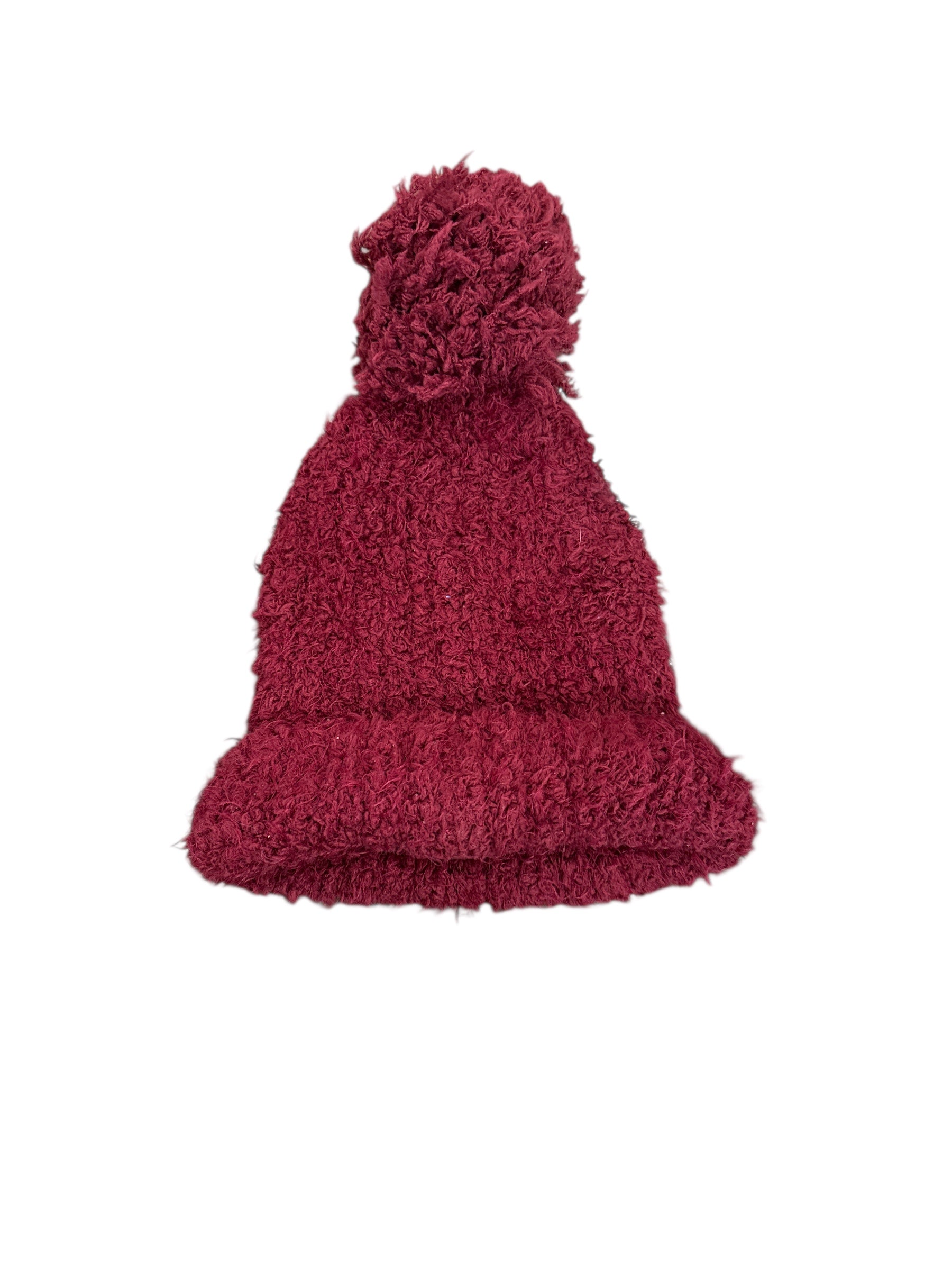 red furry pompom beanie