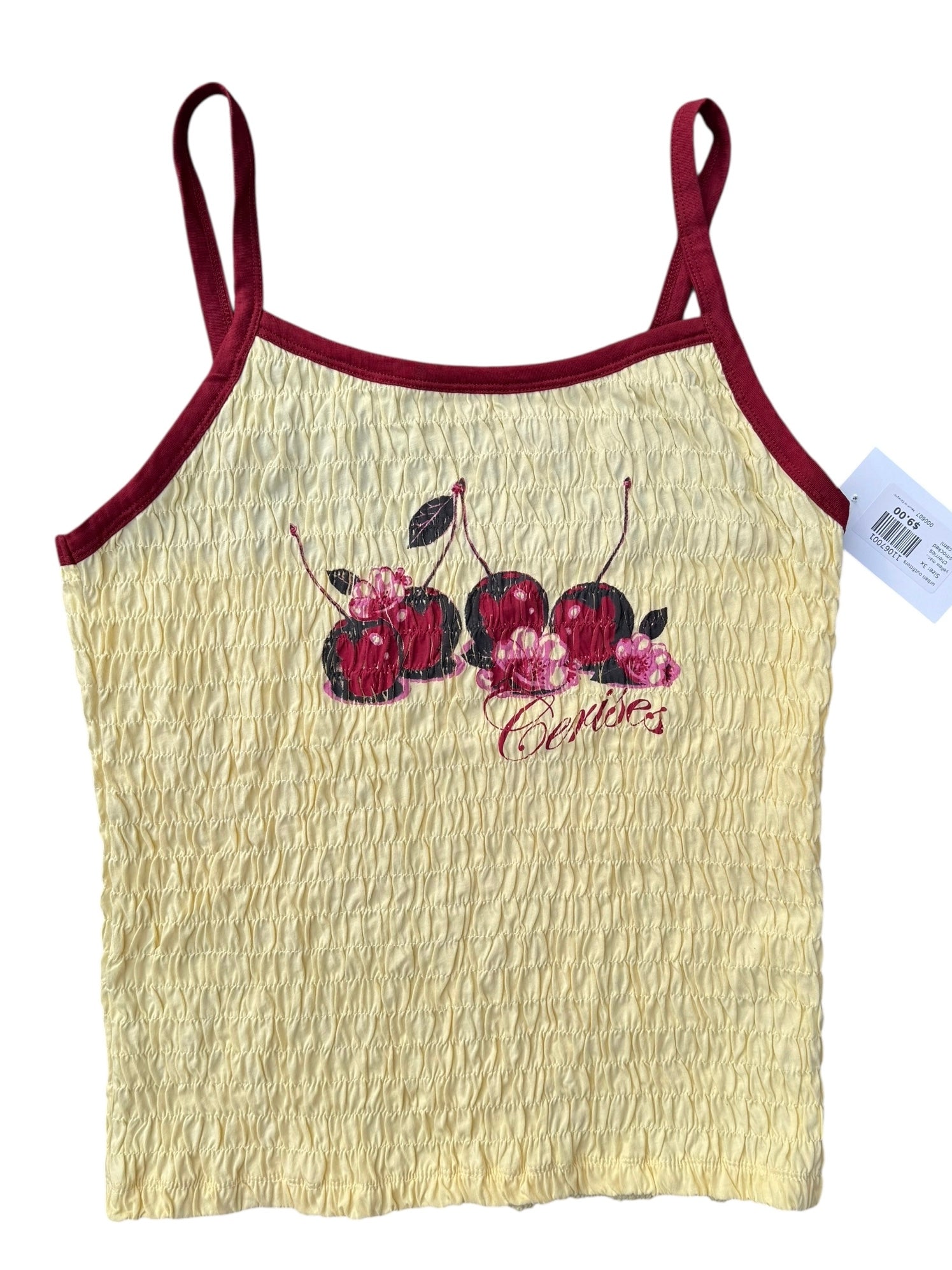 yellow maroon urban outfitters cherries smocked cami, 3x